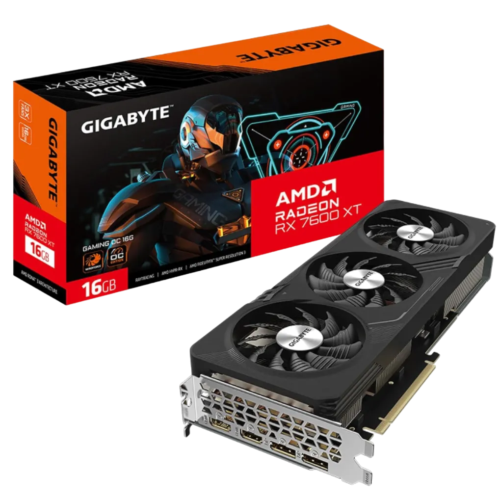 Card đồ họa GIGABYTE Radeon RX 7600 XT Gaming OC 16G với thiết kế quạt WINDFORCE, chip RDNA 3