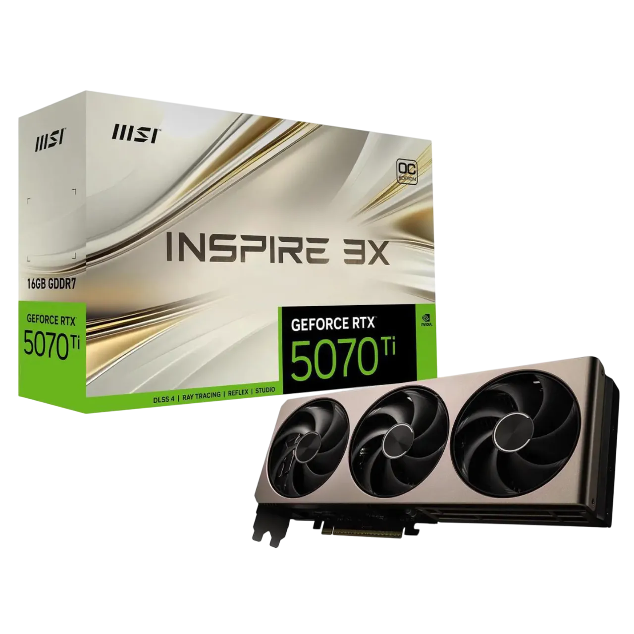 Card đồ họa MSI INSPIRE GeForce RTX 5070 Ti với thiết kế 3 quạt tản nhiệt hiệu quả