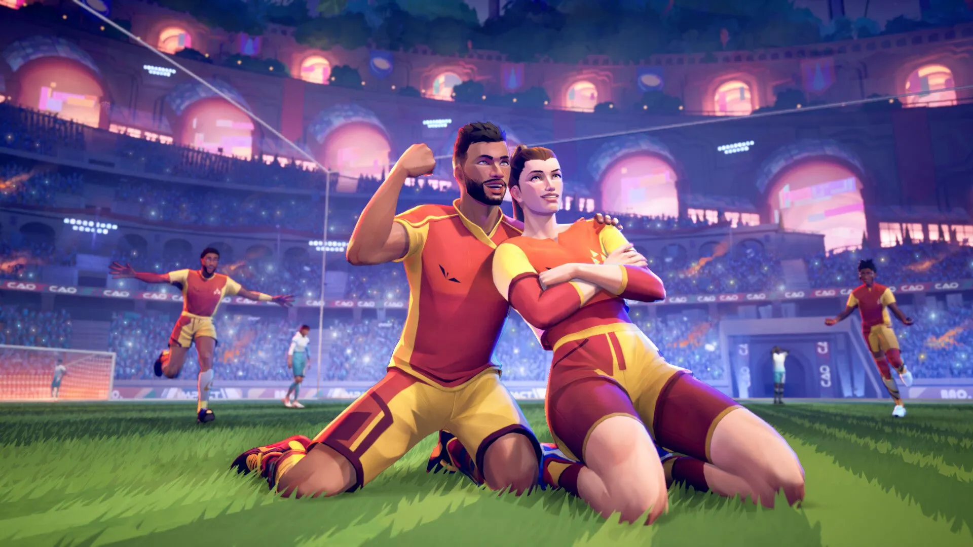 Cầu thủ Rematch thực hiện pha tắc bóng quyết đoán để giành lại quyền kiểm soát bóng từ đối thủ trong một trận đấu căng thẳng.