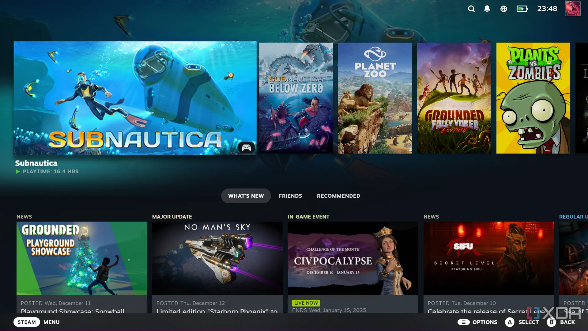 Chế độ Big Picture Mode của Steam, giao diện thân thiện với bộ điều khiển trên Steam Box
