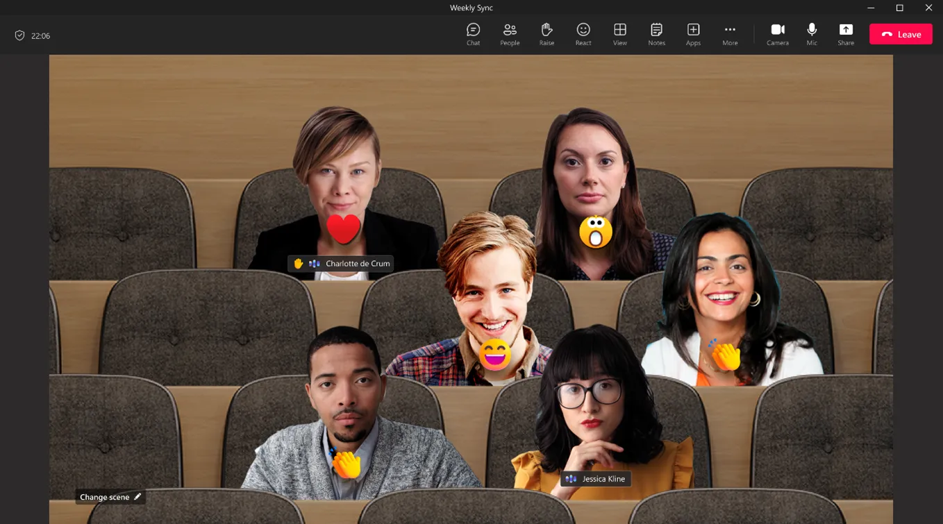 Chế độ Together trong Microsoft Teams với các biểu tượng cảm xúc