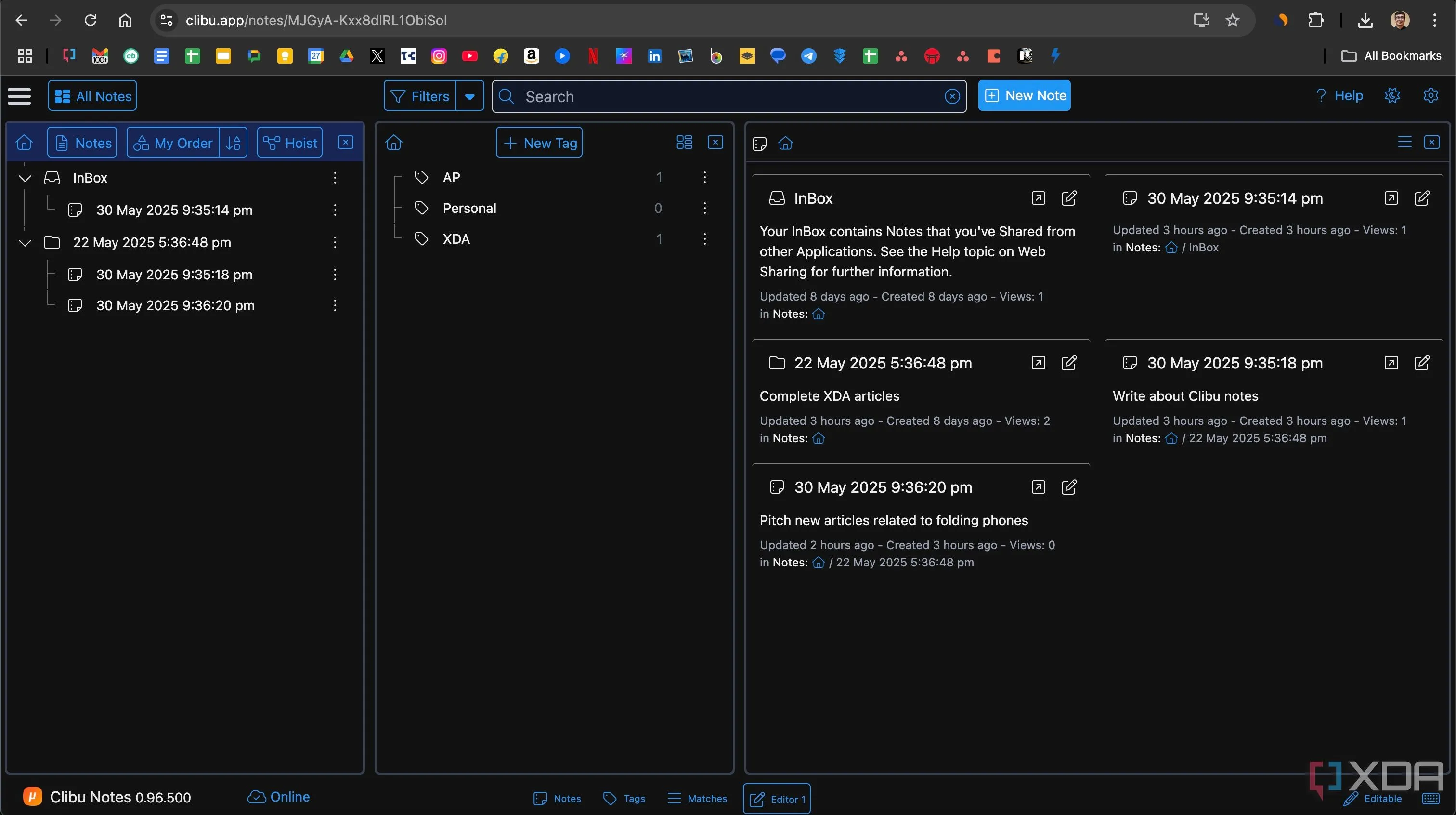 Chế độ xem dạng lưới (grid view) các ghi chú trong Clibu Notes, minh họa tính năng tổ chức hiệu quả