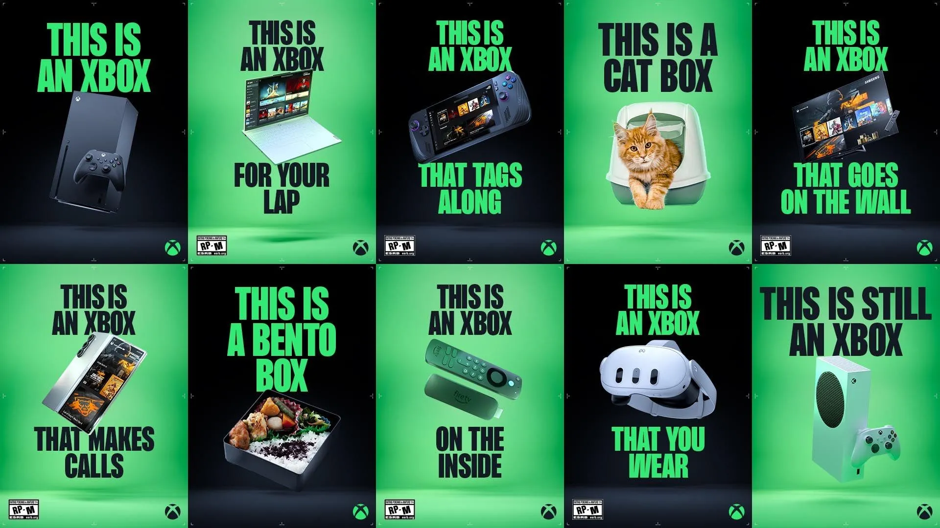 Chiến dịch quảng cáo "This is an Xbox" của Microsoft cho thấy Game Pass trên nhiều thiết bị như điện thoại, TV và VR, gây tranh cãi về định hướng console.