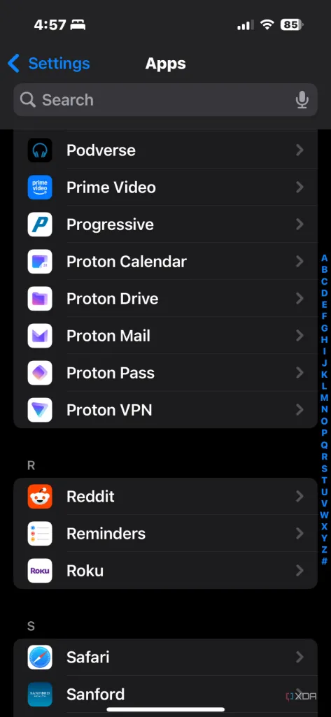 Chọn ứng dụng Proton Mail từ danh sách trên iPhone