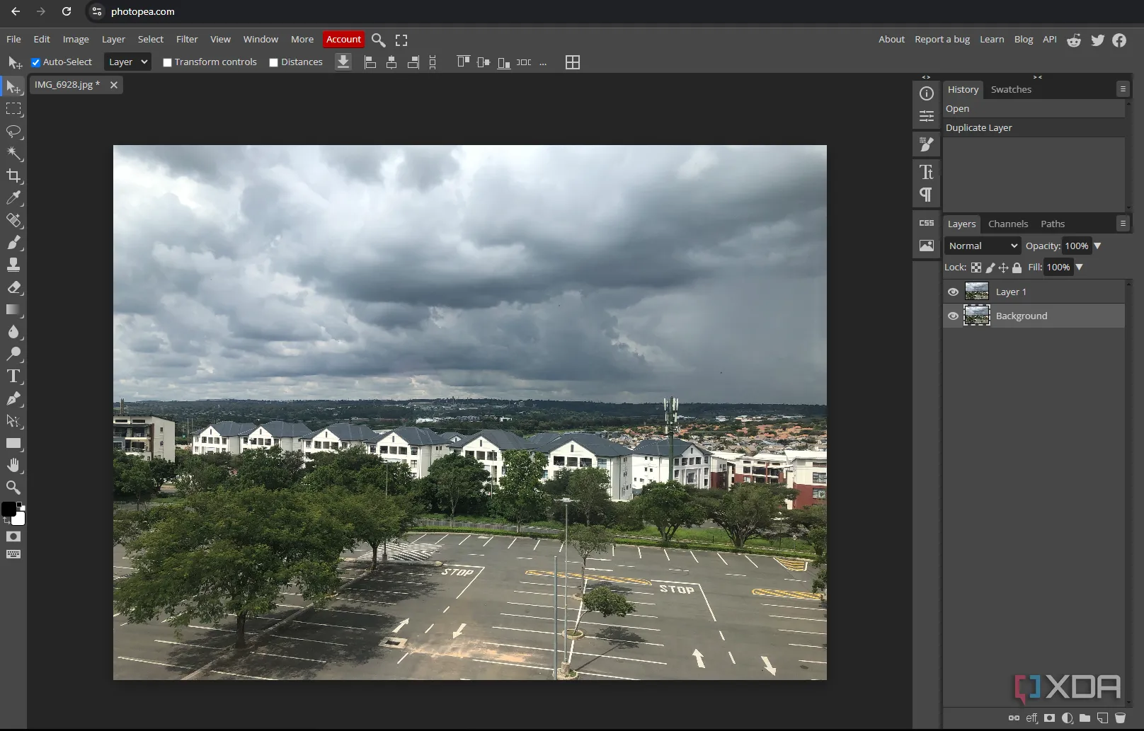 Cityscape image loading into Photopea online image editor