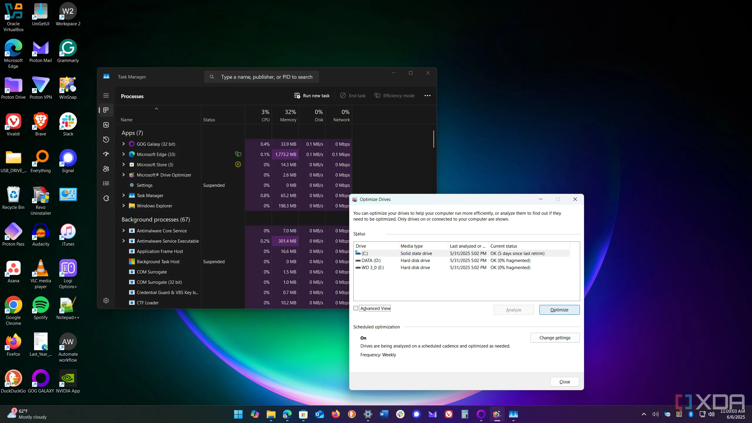 Công cụ chống phân mảnh ổ đĩa trong Windows 11, minh họa tính năng không còn cần thiết cho SSD.