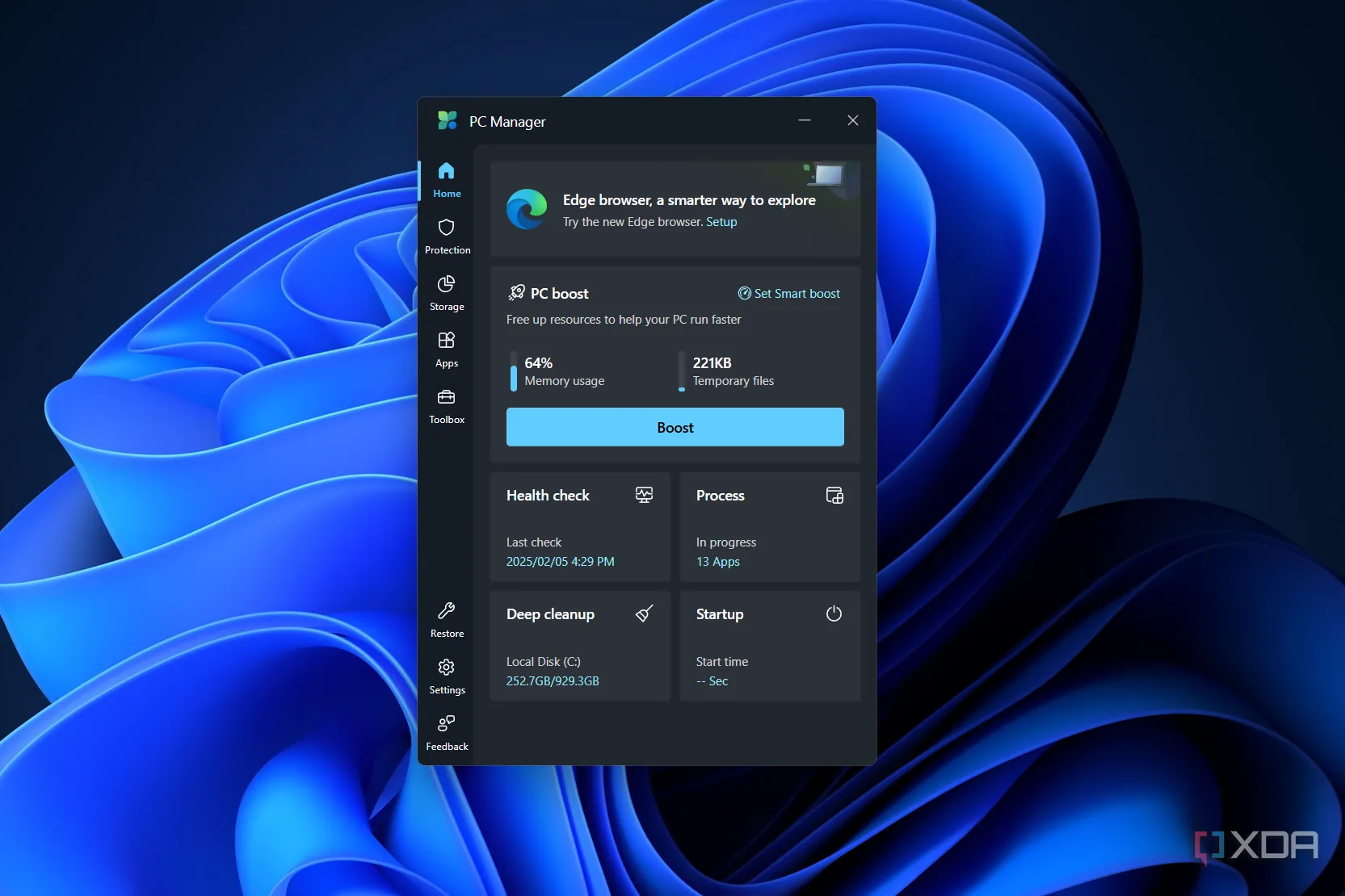 Công cụ PC Boost trong PC Manager hiển thị mức sử dụng cao