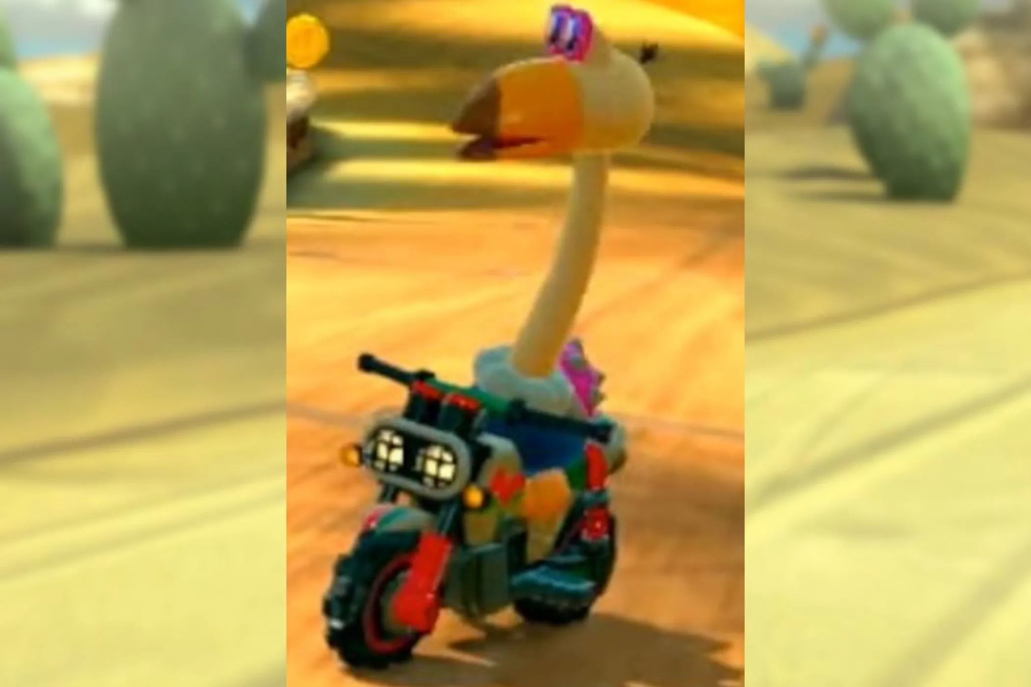 Conkdor lái xe kart trong môi trường sa mạc của Mario Kart World