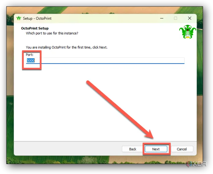 Cửa sổ cài đặt OctoPrint cho phép chọn cổng kết nối trên Windows