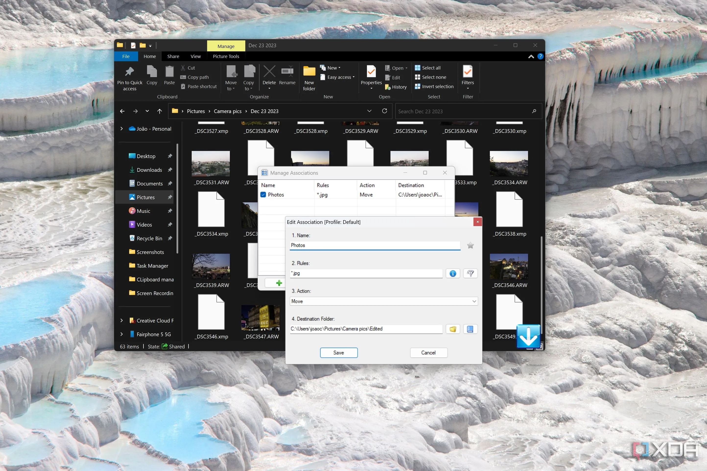 Cửa sổ cấu hình DropIt hiển thị các quy tắc tự động sắp xếp tệp trên File Explorer