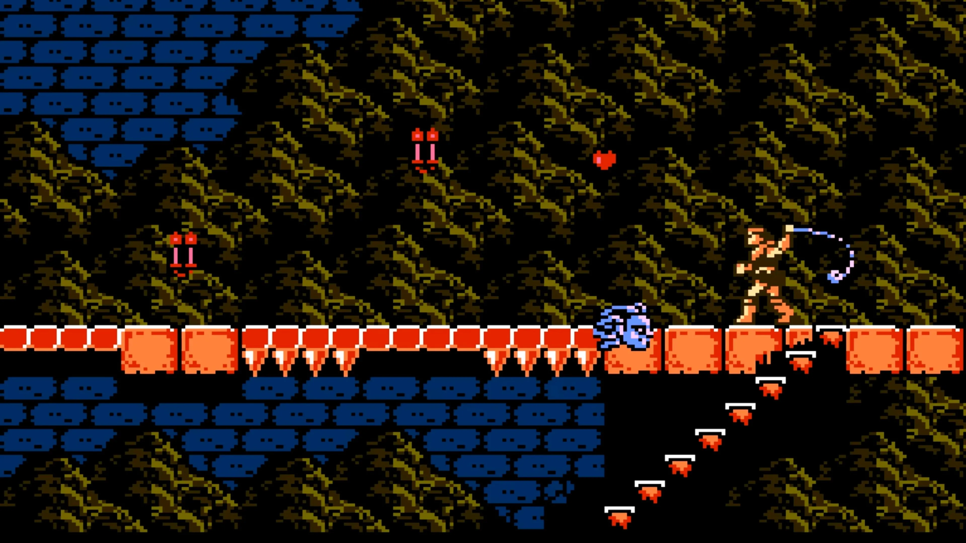 Cuộc chiến chống lại Dracula trong Castlevania III: Dracula's Curse, thể hiện đồ họa pixel art của NES.