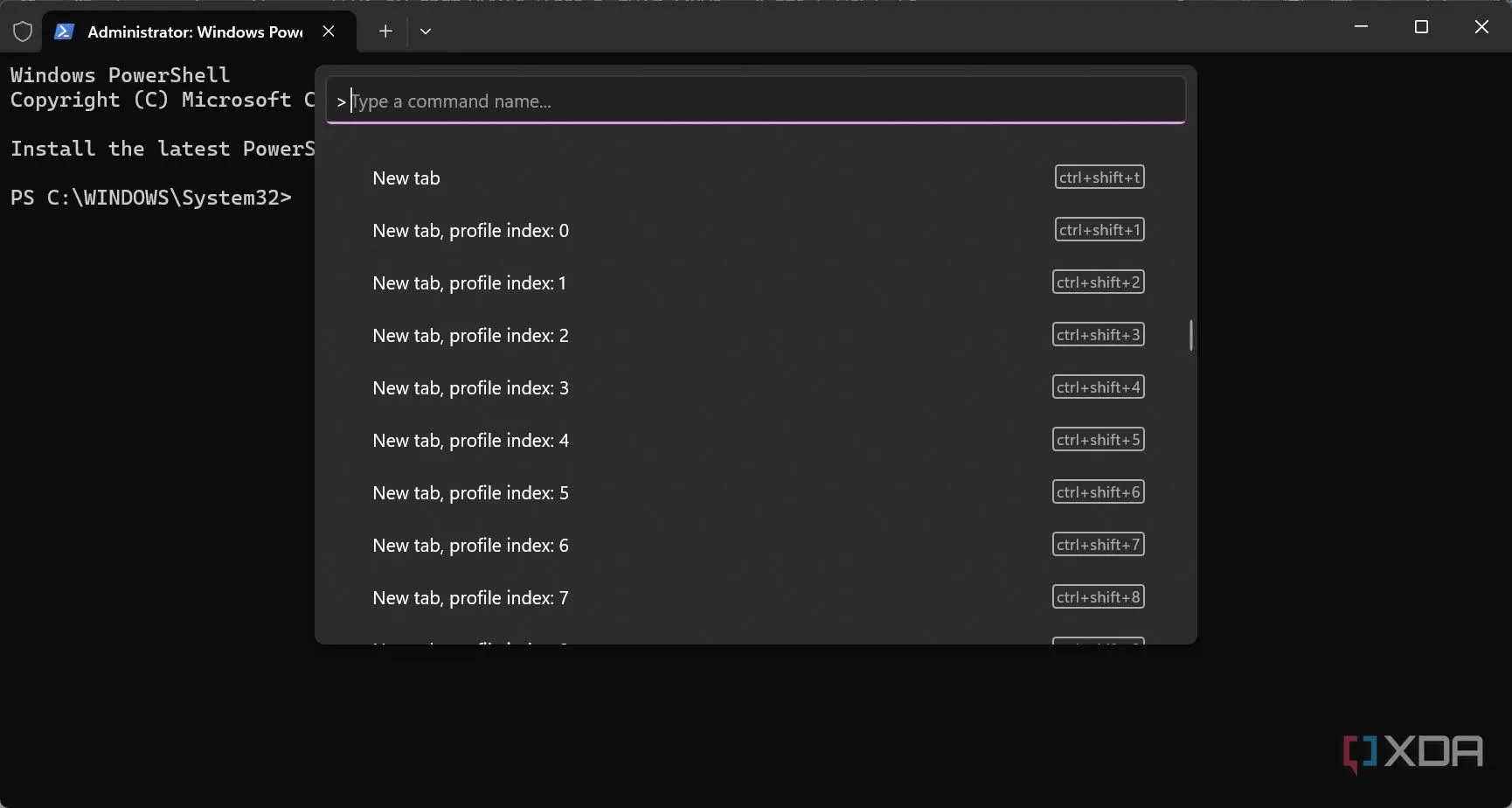 Danh sách các phím tắt lệnh trong Command Palette của Windows Terminal