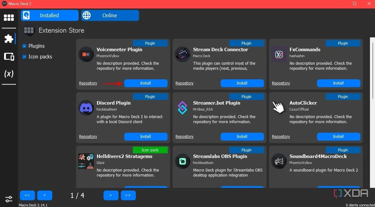 Danh sách các plugin có sẵn để cài đặt trên Macro Deck