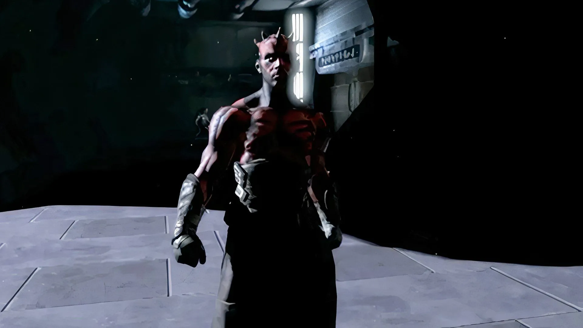 Darth Maul trong hình ảnh concept hoặc cảnh quay từ game Star Wars: Battle of the Sith Lords bị hủy bỏ, thể hiện phong cách hành động của trò chơi.