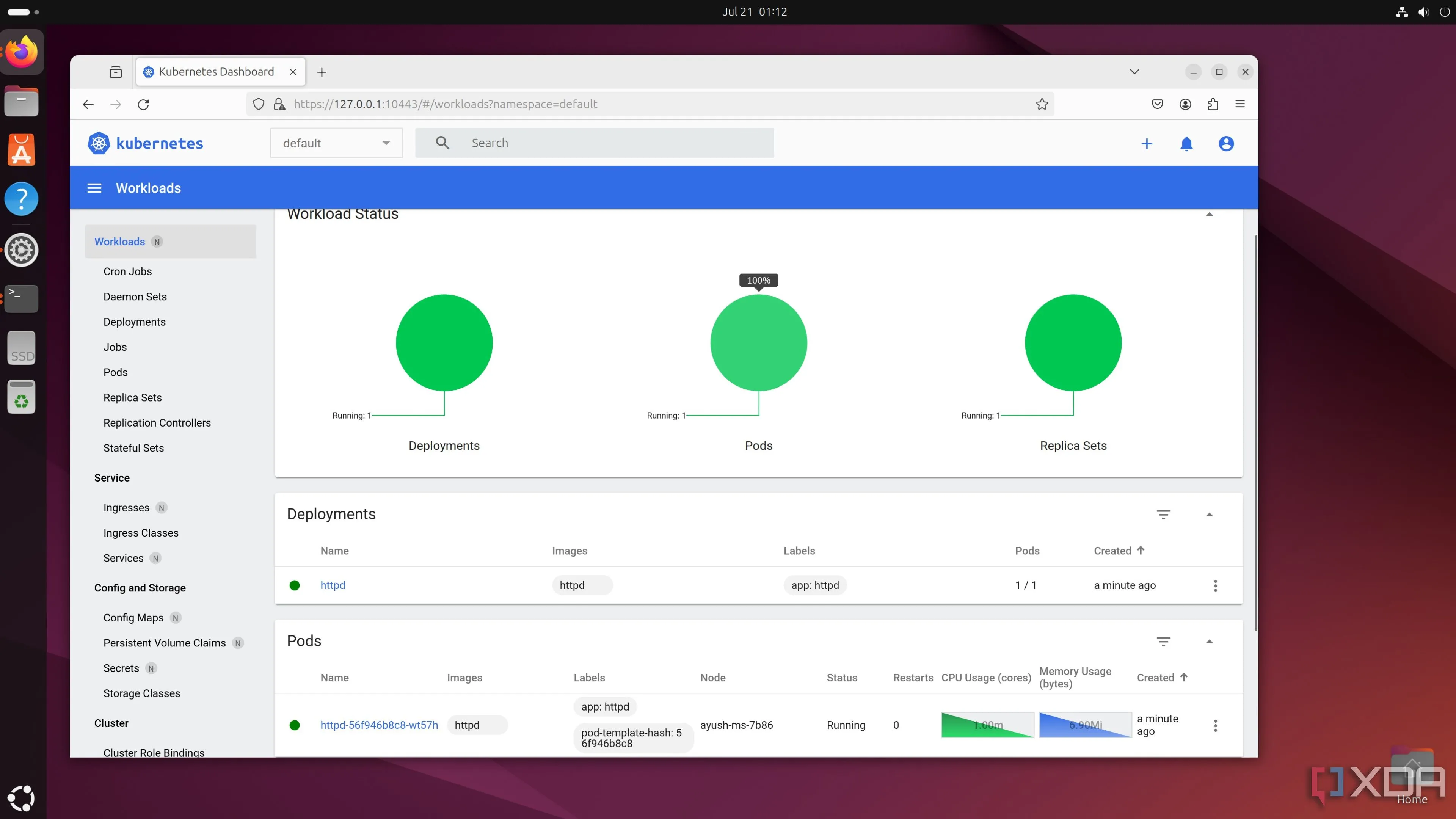 Dashboard của MicroK8s đang chạy trên hệ điều hành Ubuntu, cho thấy khả năng triển khai Kubernetes nhẹ nhàng trong Home Lab.