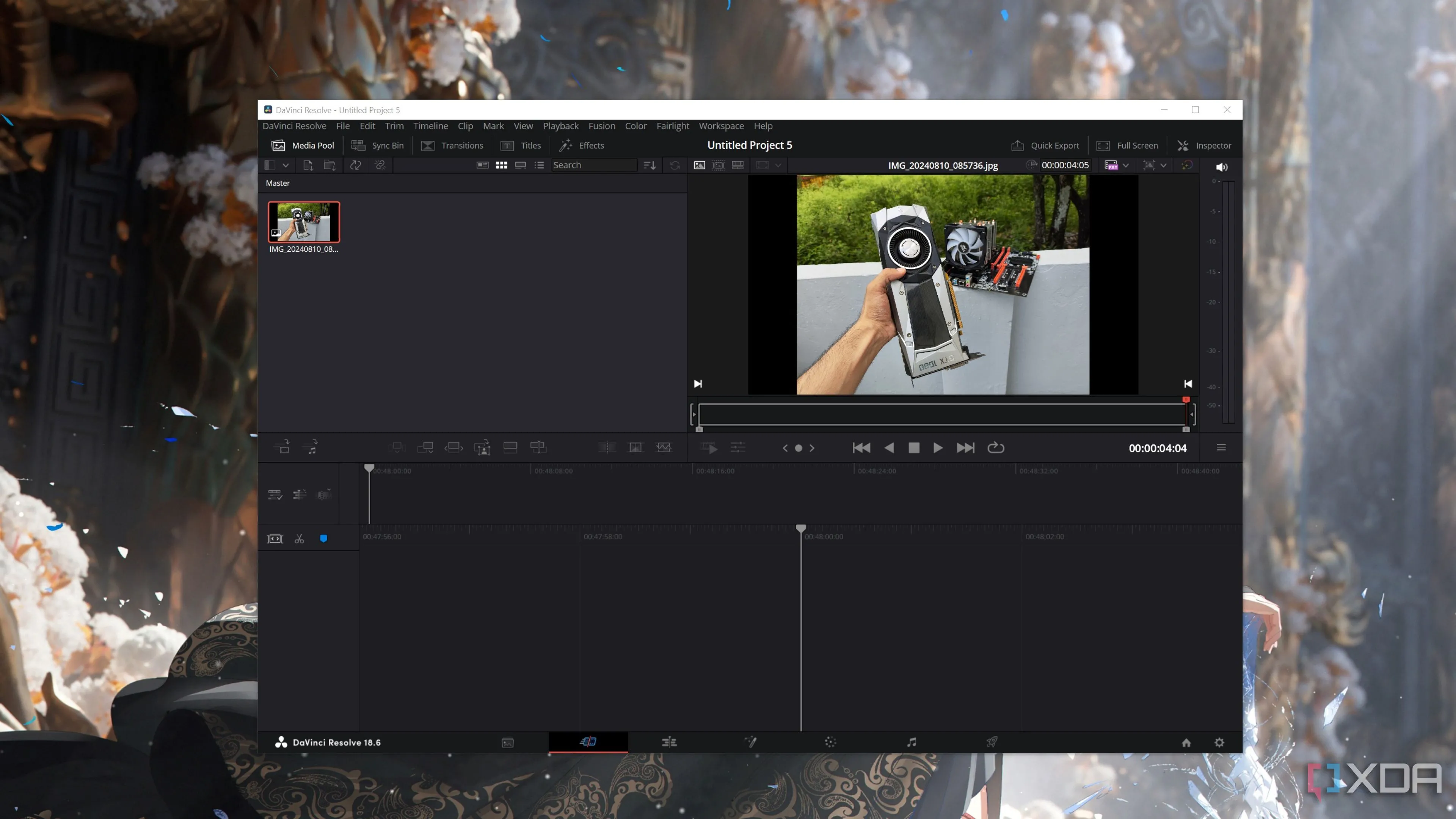 DaVinci Resolve đang chạy trên máy tính cá nhân, minh họa khả năng làm việc đa năng của phần mềm.