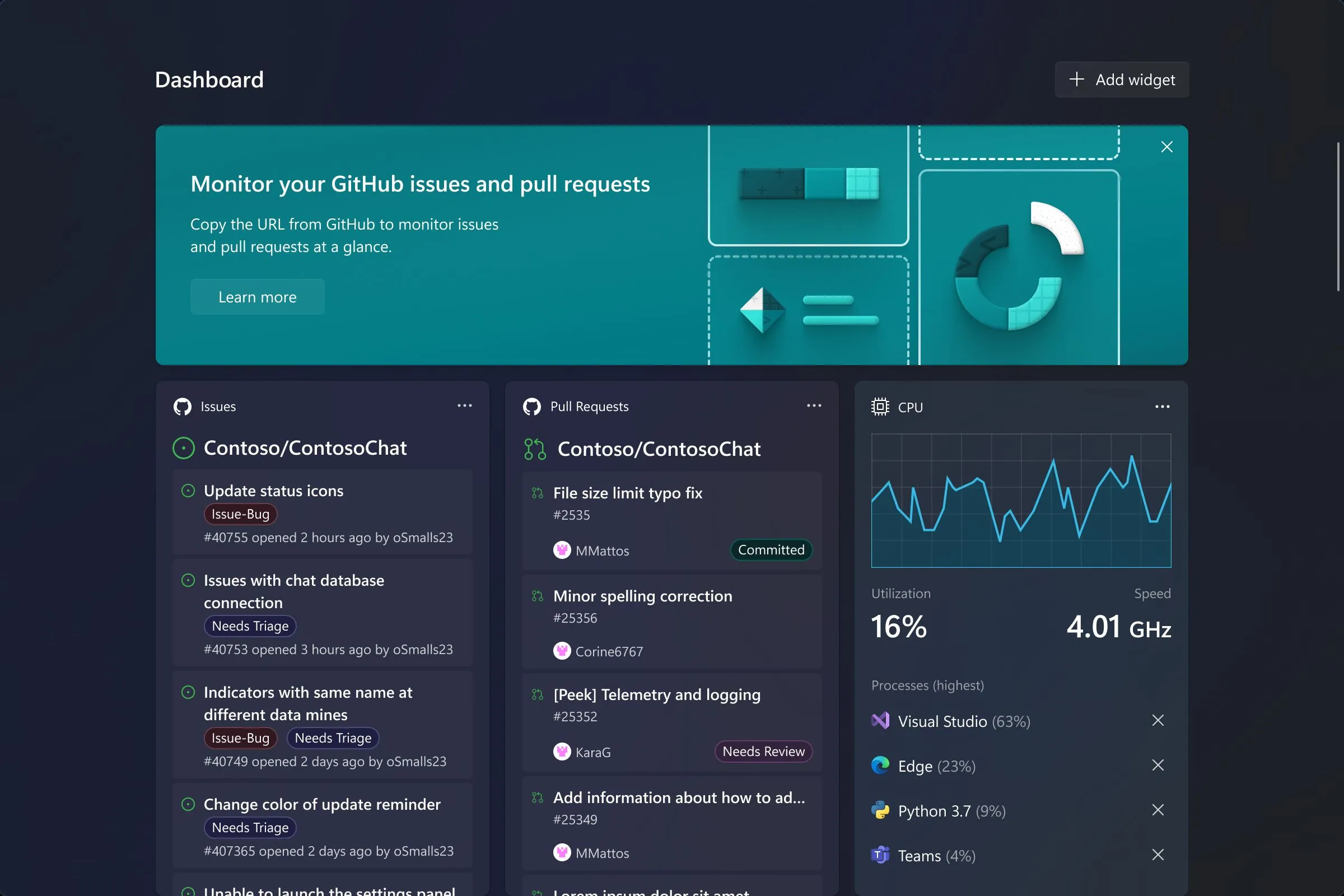Dev Home Windows 11 giao diện bảng điều khiển tùy chỉnh cho nhà phát triển