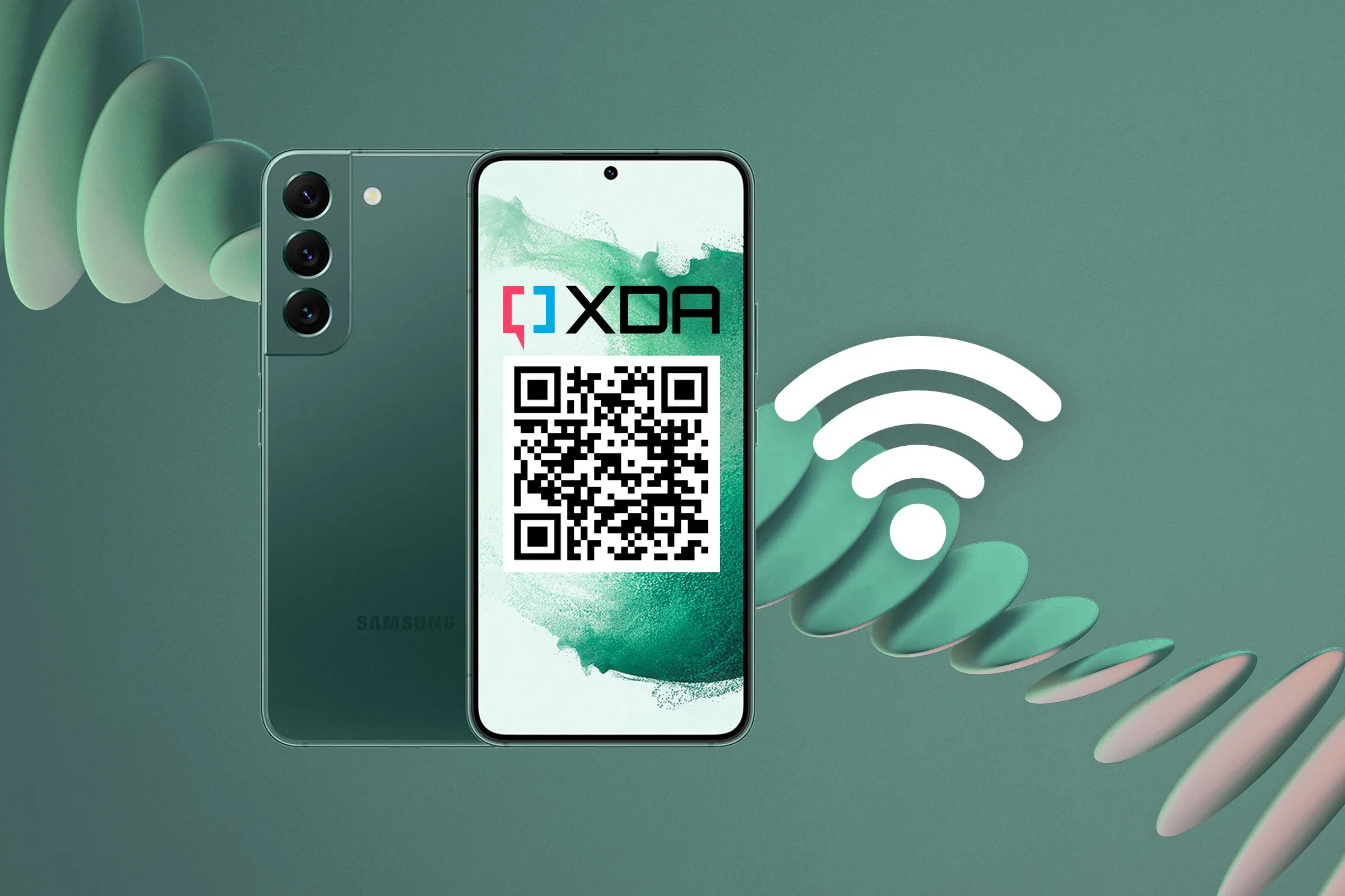 Điện thoại Samsung Galaxy S22 hiển thị mã QR để chia sẻ mật khẩu Wi-Fi, minh họa tính năng chia sẻ mạng không dây trên Android.