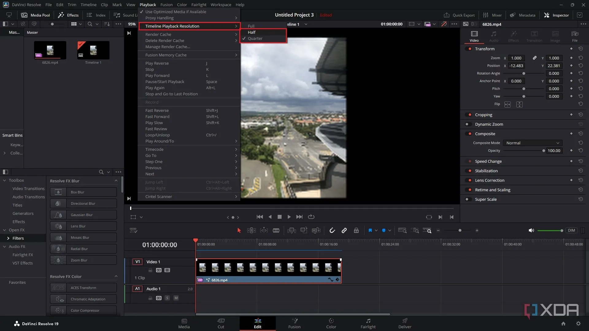 Điều chỉnh độ phân giải phát lại trong DaVinci Resolve để cải thiện hiệu suất