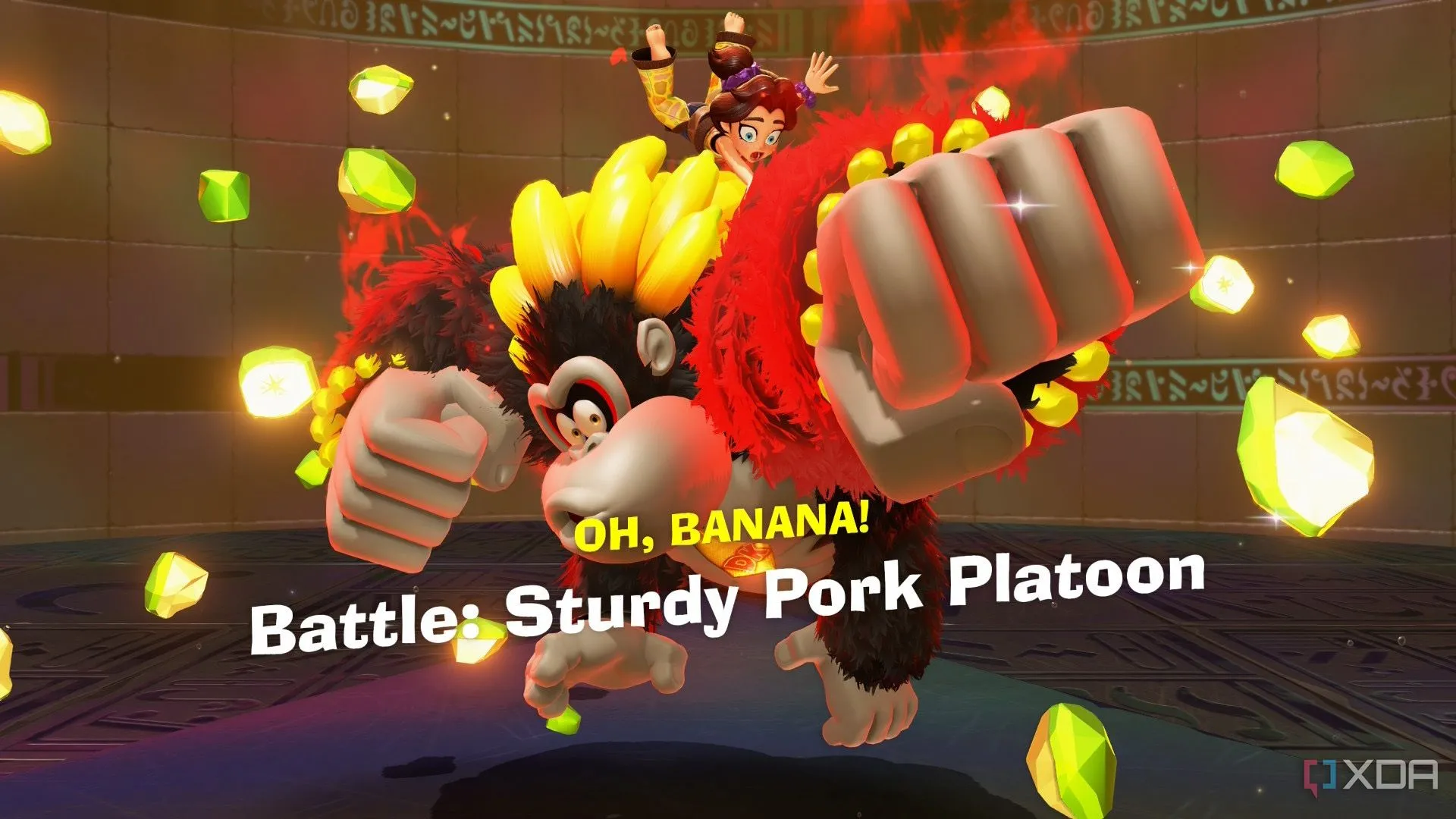 Donkey Kong trong hình dạng Bananza Form tìm thấy viên ngọc Banandium Gem