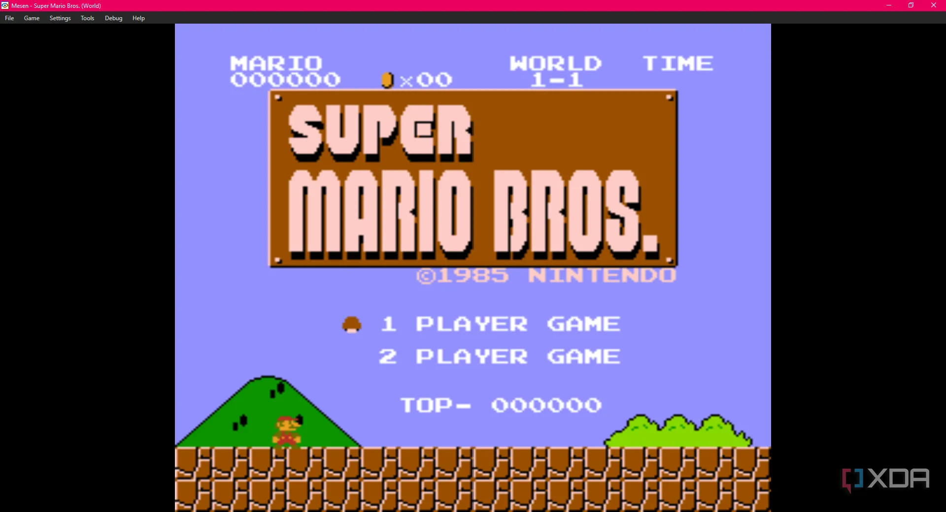 Game Super Mario Bros. trên trình giả lập Mesen của Nintendo Entertainment System (NES)