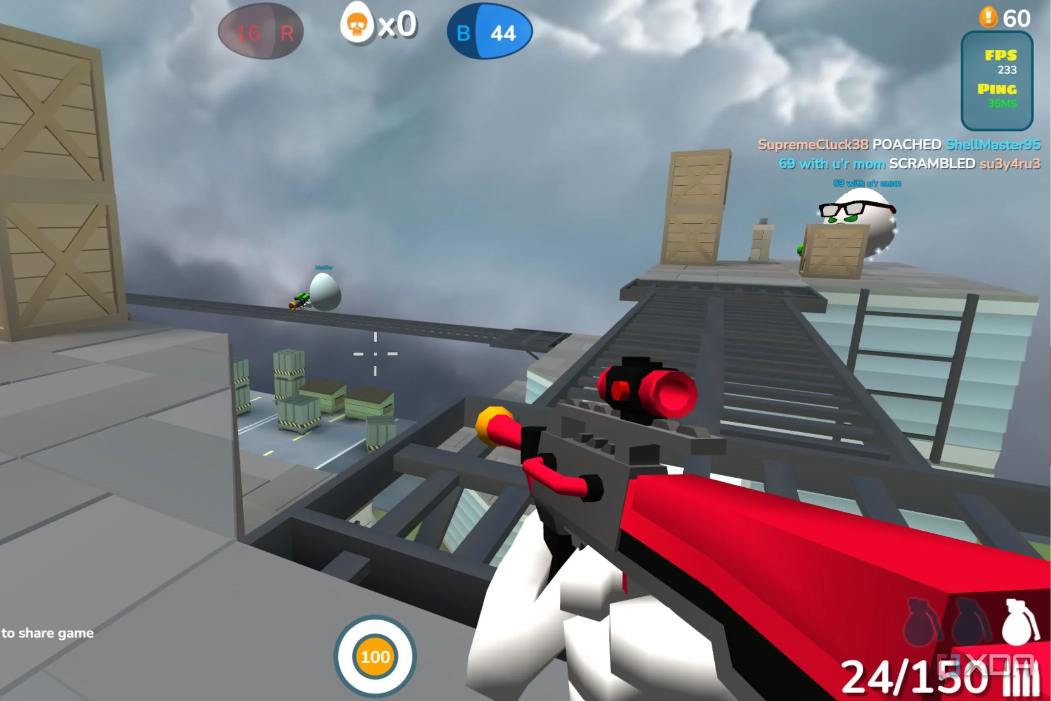 Gameplay của Shell Shockers, một tựa game bắn súng nhiều người chơi trên trình duyệt.