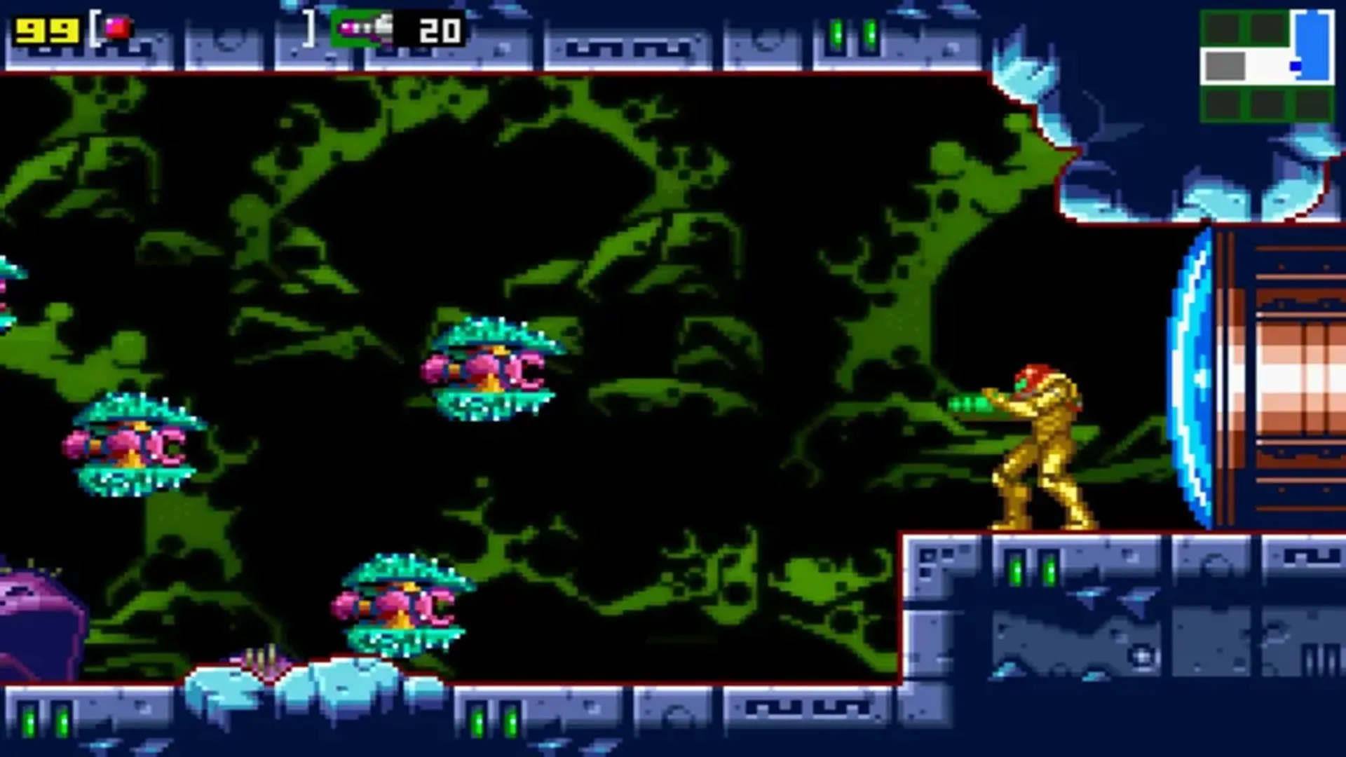 Gameplay Metroid: Zero Mission trên Game Boy Advance, tái hiện lại cảnh tượng và lối chơi của bản gốc với đồ họa hiện đại hơn.