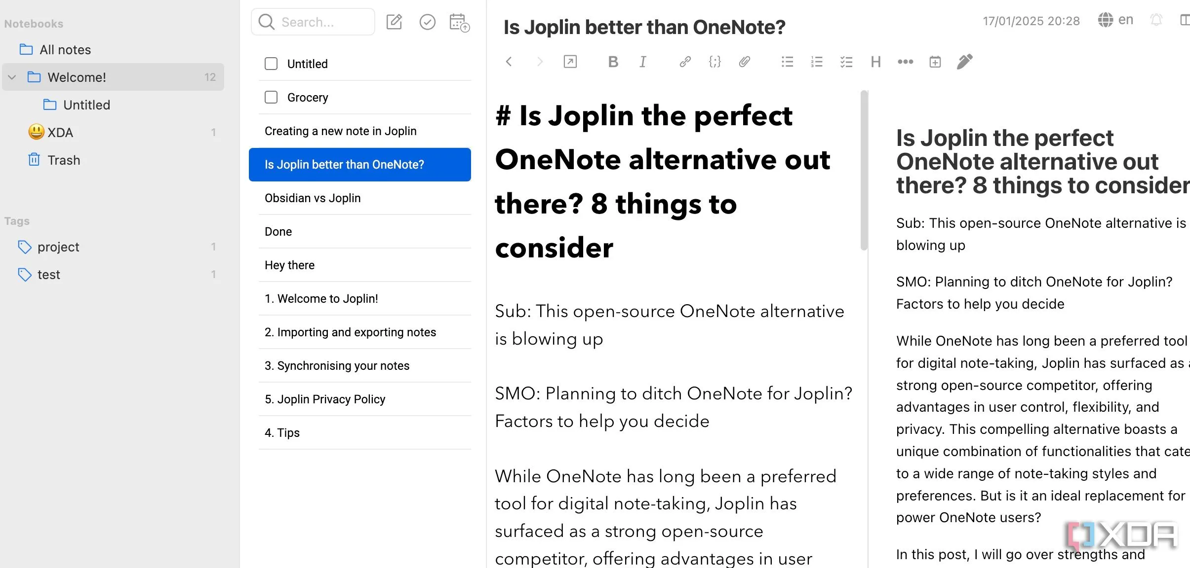 Ghi chú định dạng Markdown trong ứng dụng Joplin trên Mac