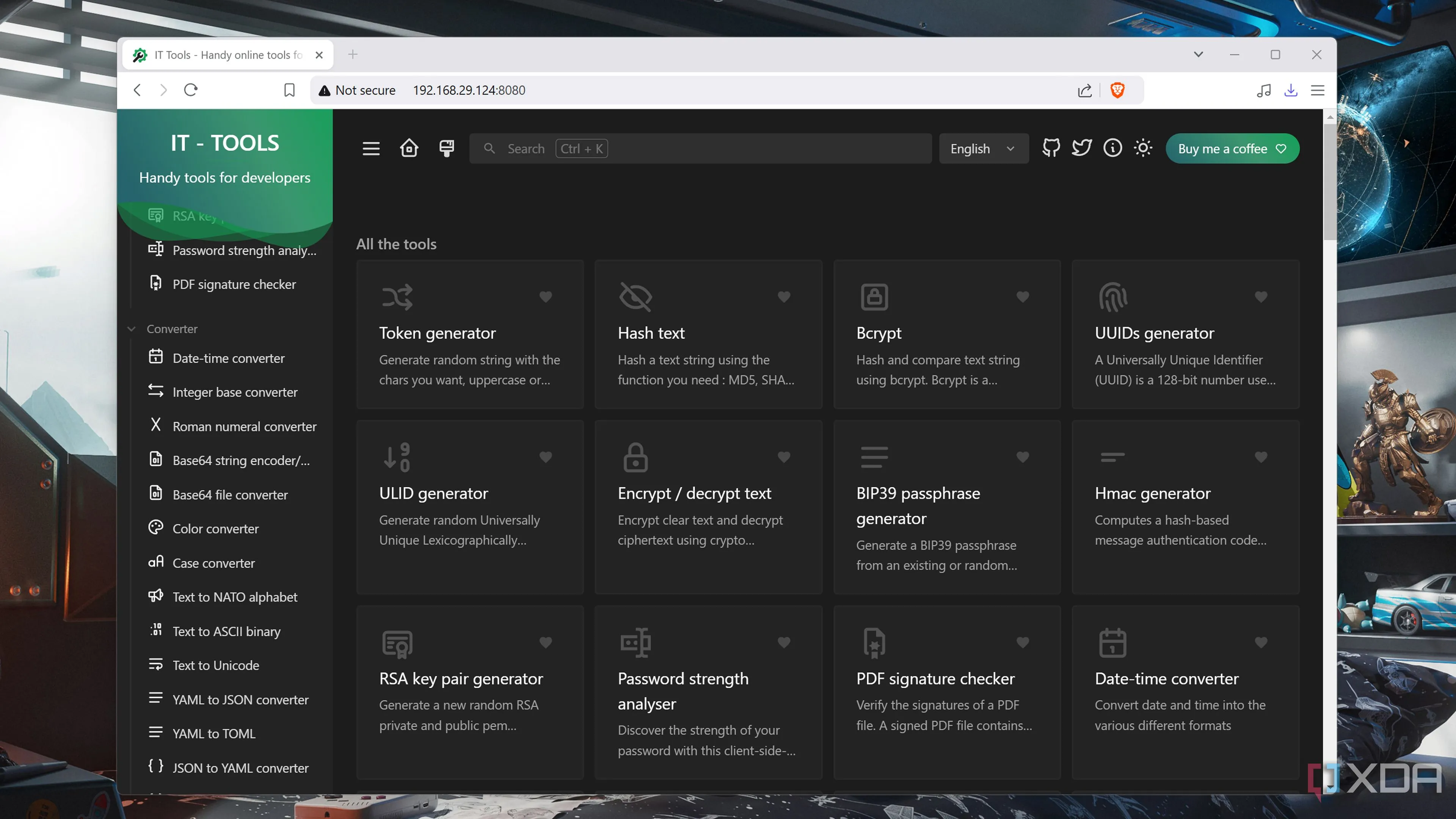 Giao diện bộ công cụ tiện ích IT Tools tự host trong Docker container