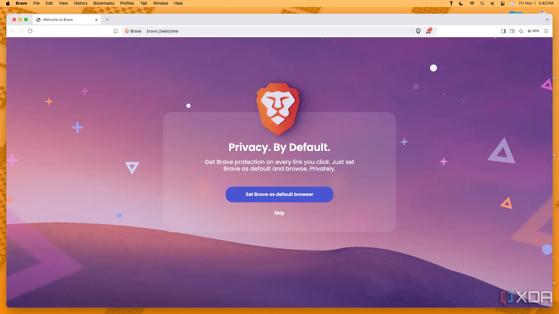 Giao diện Brave trên macOS với các tính năng riêng tư