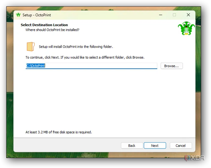 Giao diện cài đặt OctoPrint cho phép chỉ định thư mục cài đặt
