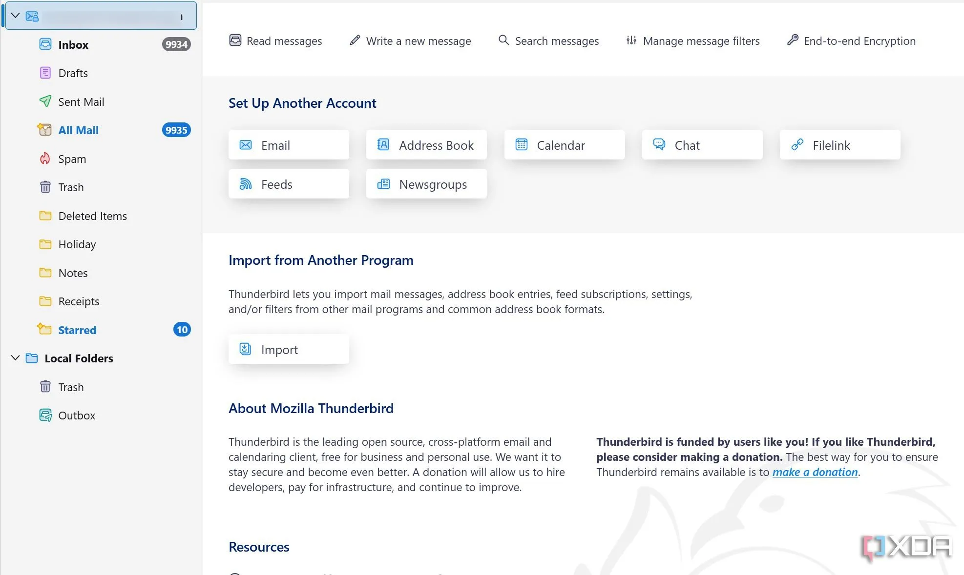 Giao diện cài đặt và thiết lập tài khoản của Mozilla Thunderbird trên Windows