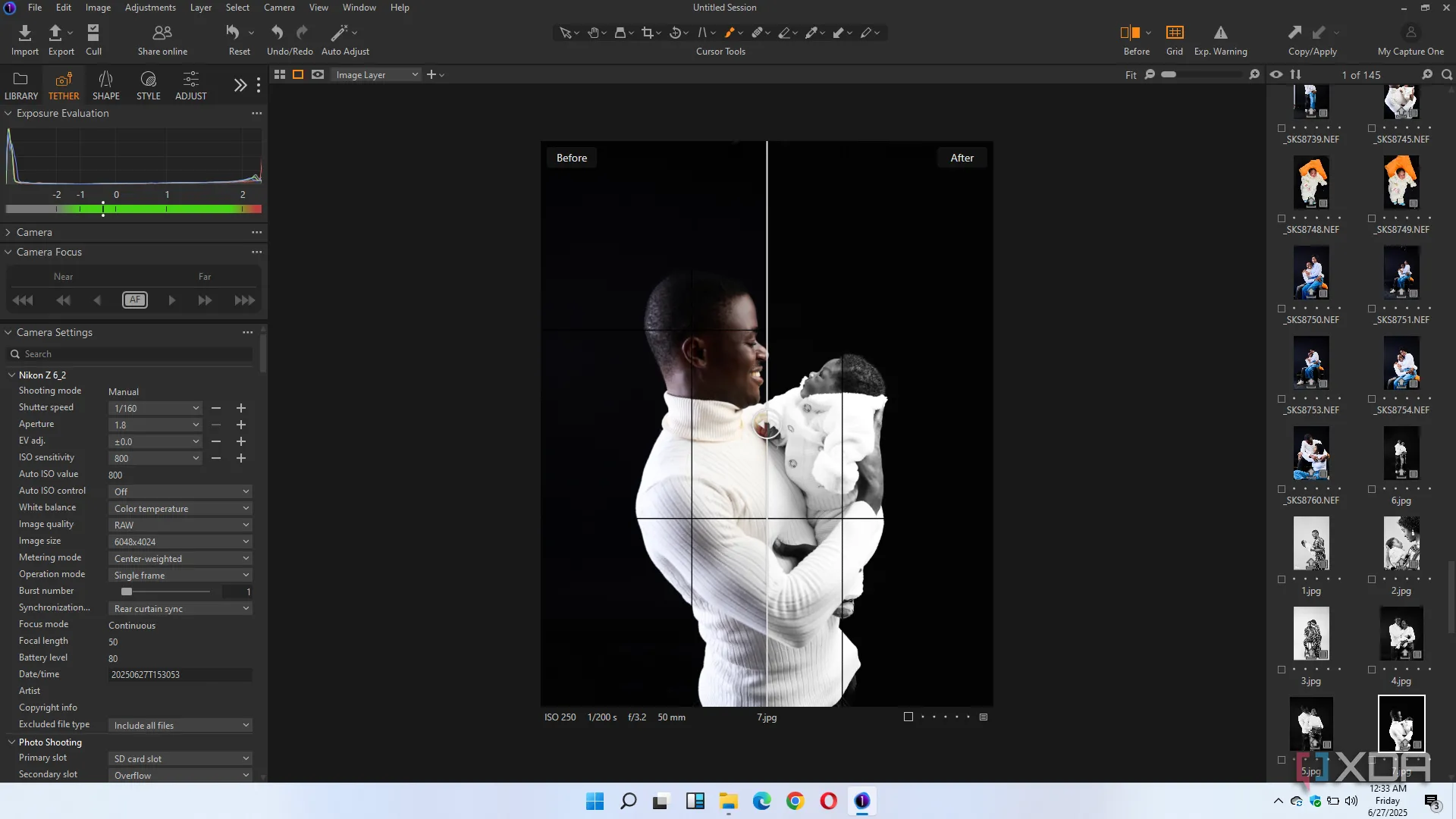Giao diện Capture One với khả năng tethering ấn tượng, hiển thị ảnh trực tiếp từ máy ảnh