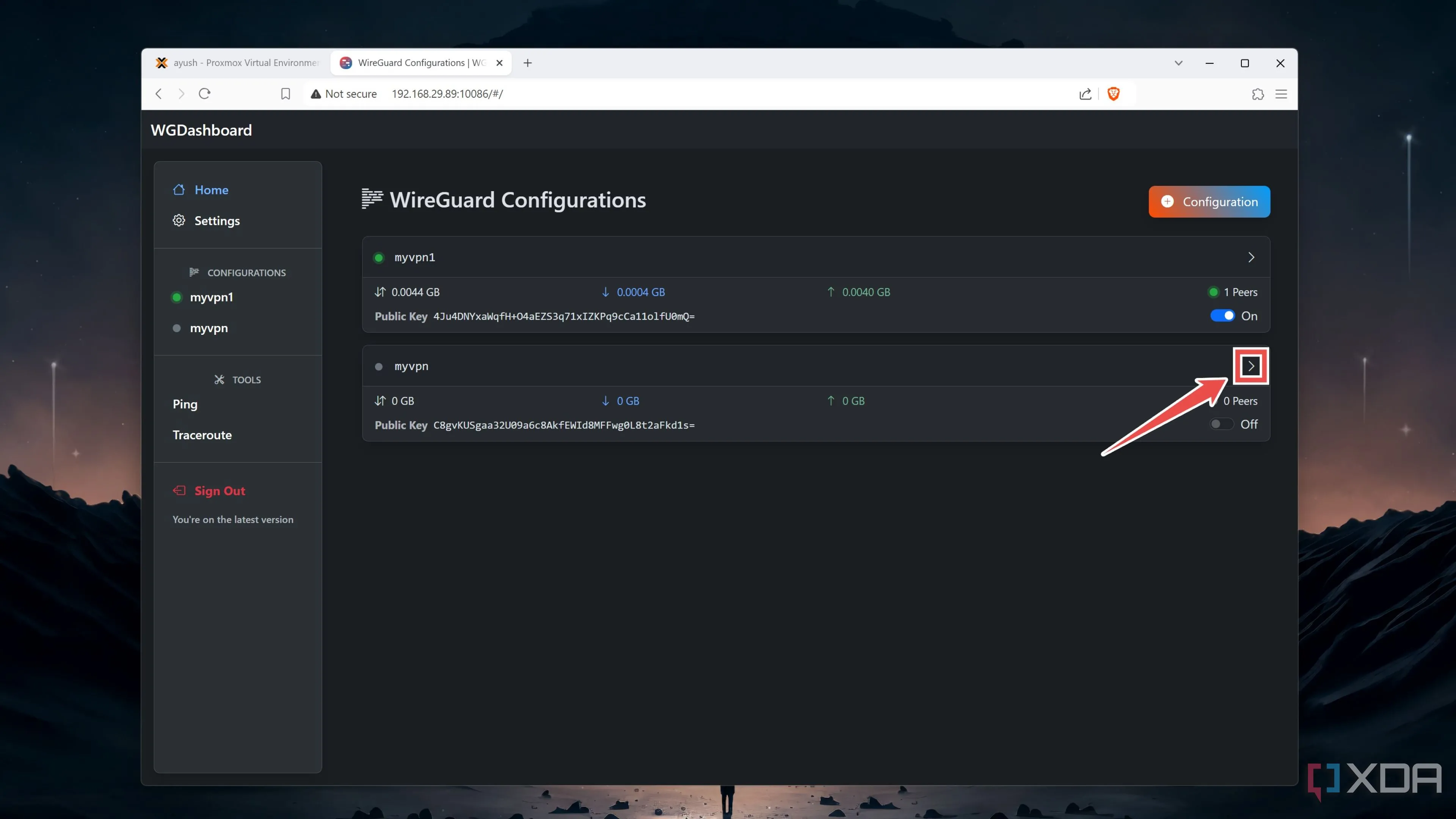 Giao diện cấu hình WireGuard VPN, minh họa cho các kết nối mạng riêng ảo sử dụng mã hóa