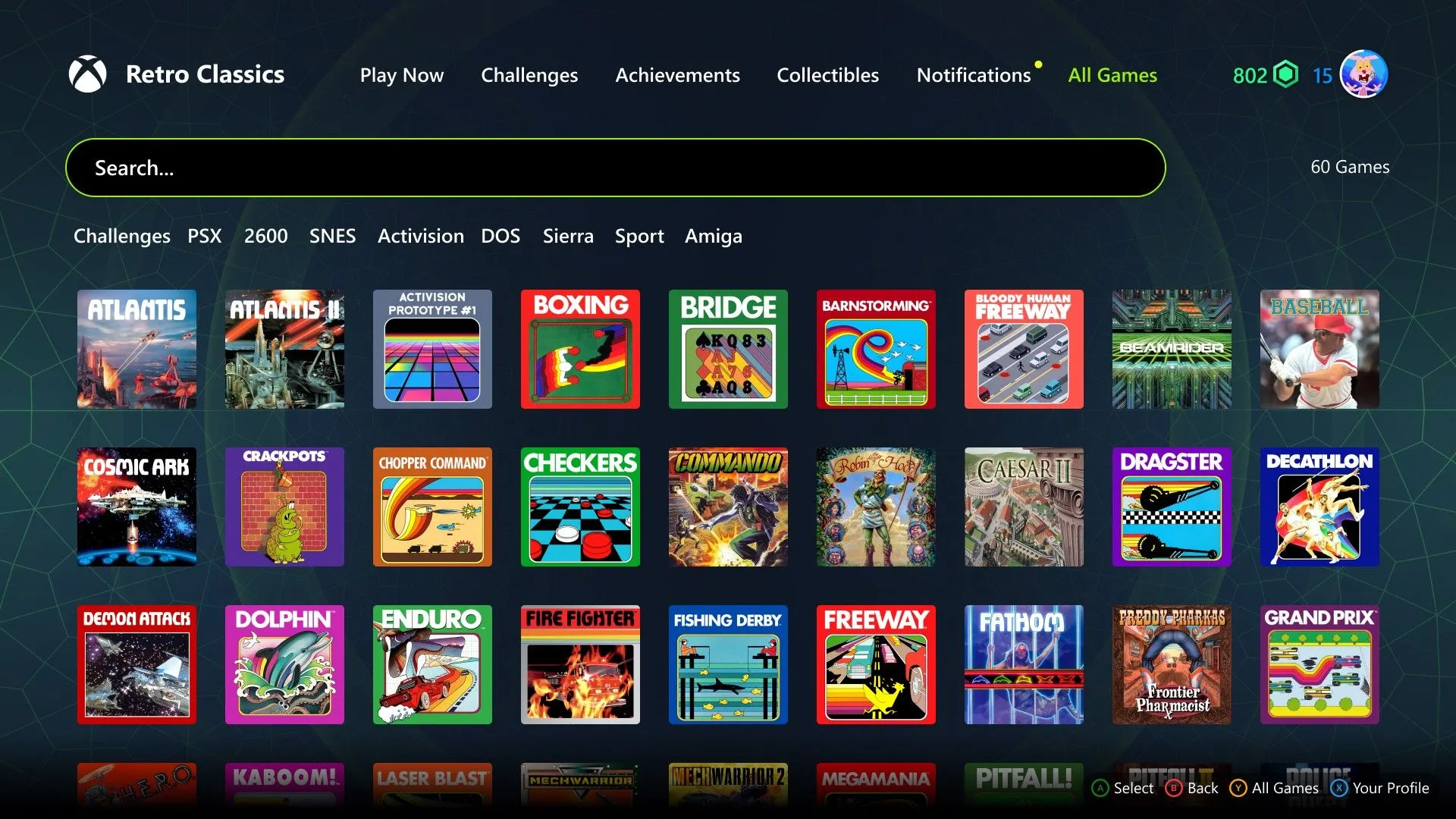 Giao diện chọn game Retro Classics trên Xbox Game Pass với nhiều tựa game cổ điển