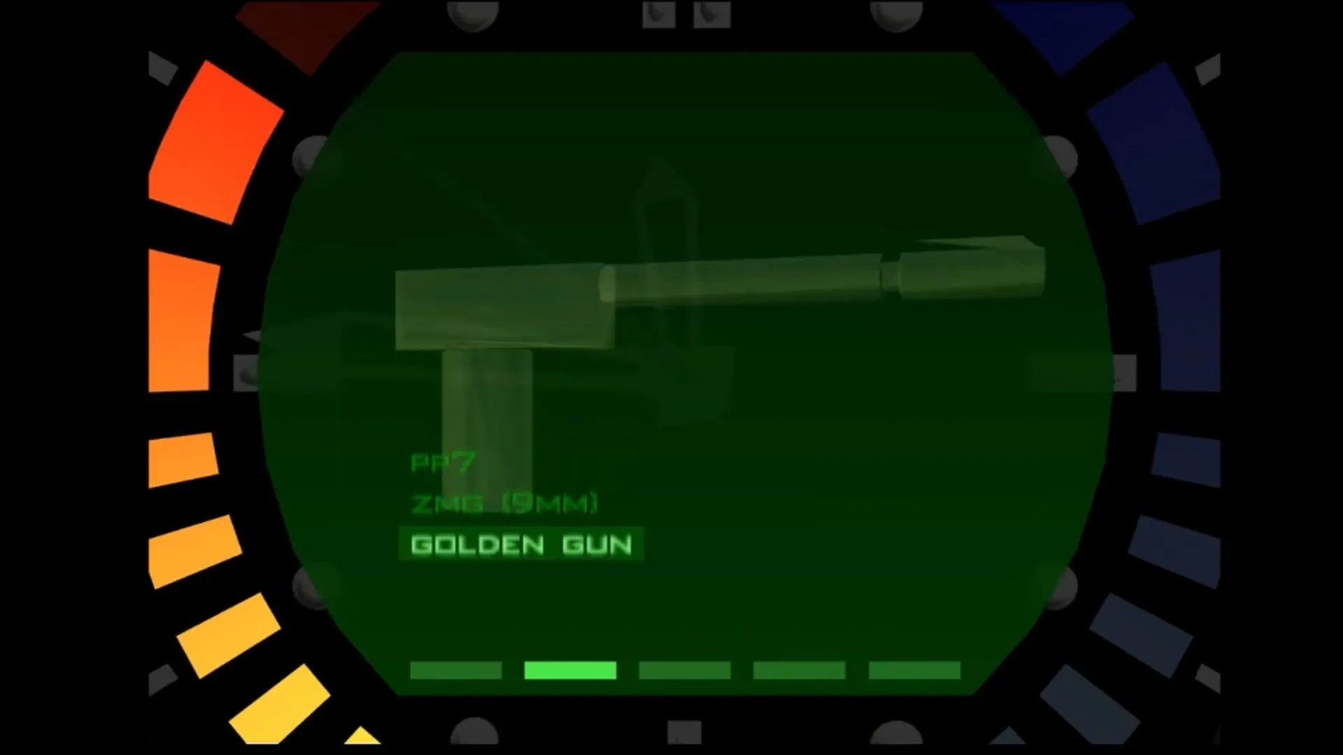 Giao diện chọn Golden Gun trong game bắn súng kinh điển GoldenEye 007 trên Nintendo 64.
