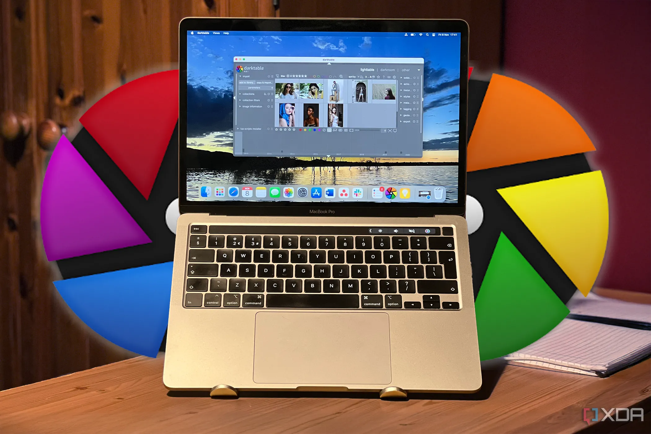 Giao diện Darktable trên MacBook với logo Darktable, minh họa phần mềm chỉnh sửa ảnh RAW miễn phí