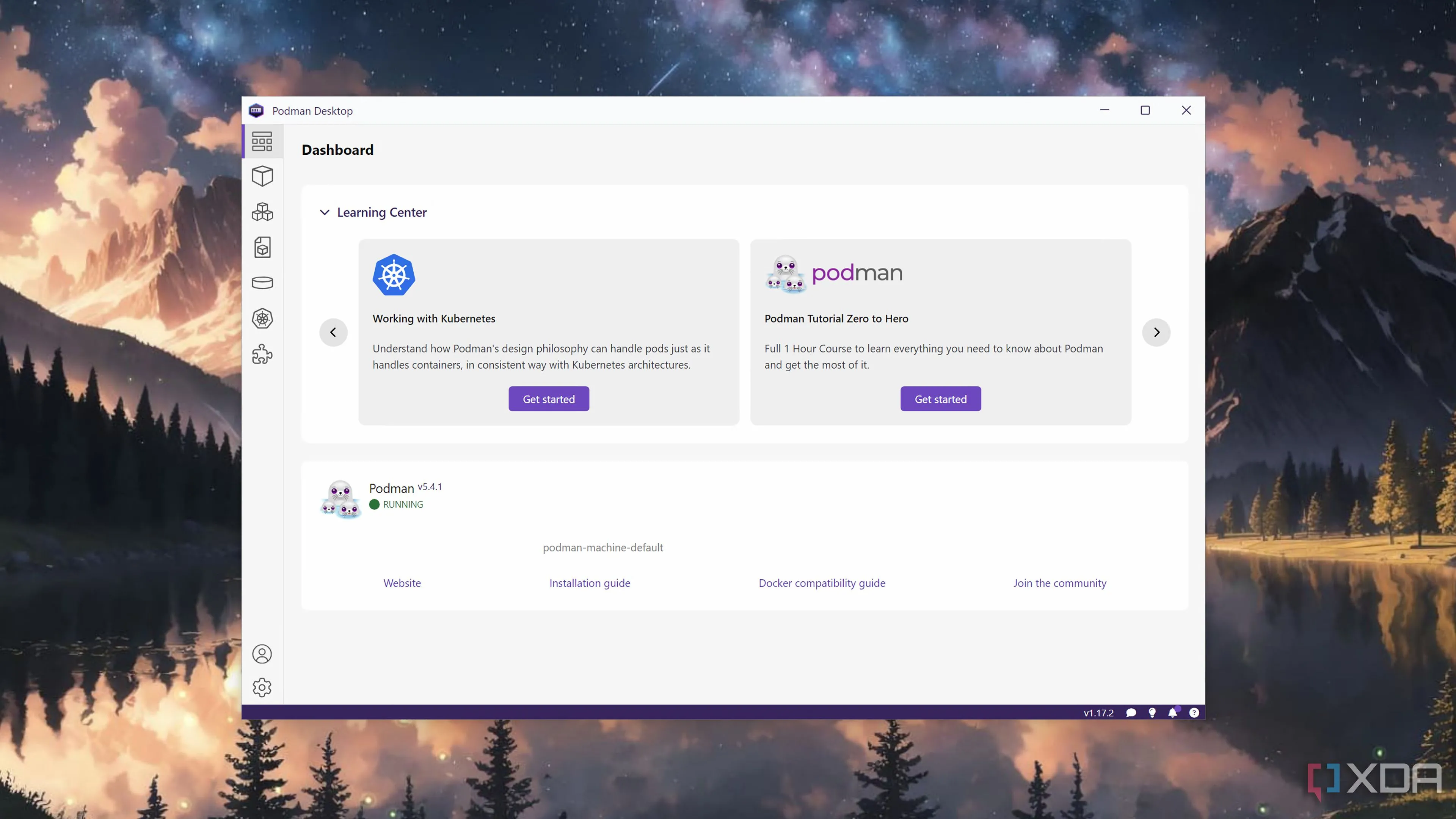 Giao diện Dashboard trong Podman Desktop