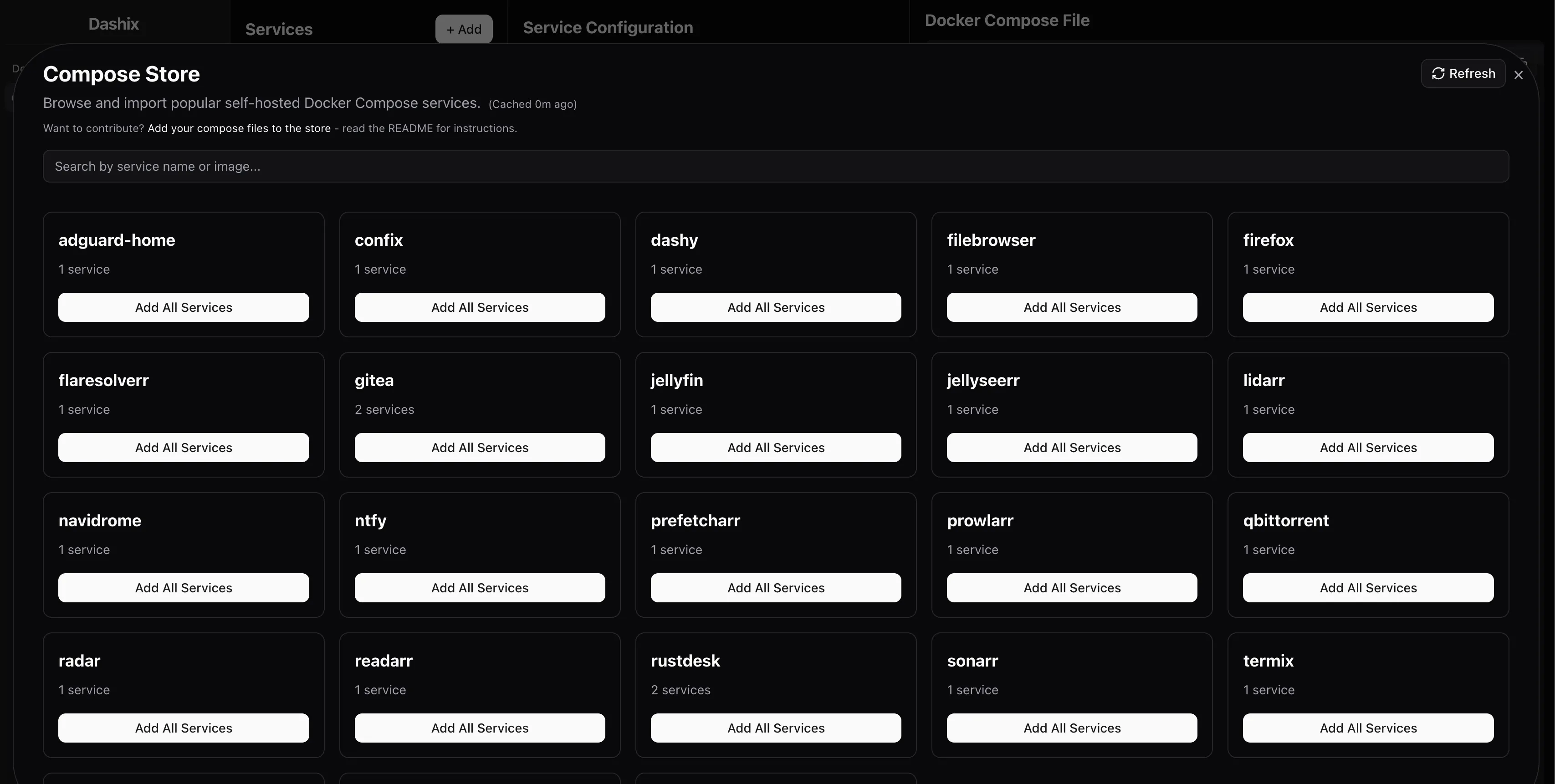 Giao diện Dashix Compose Store với các mô-đun cấu hình mẫu