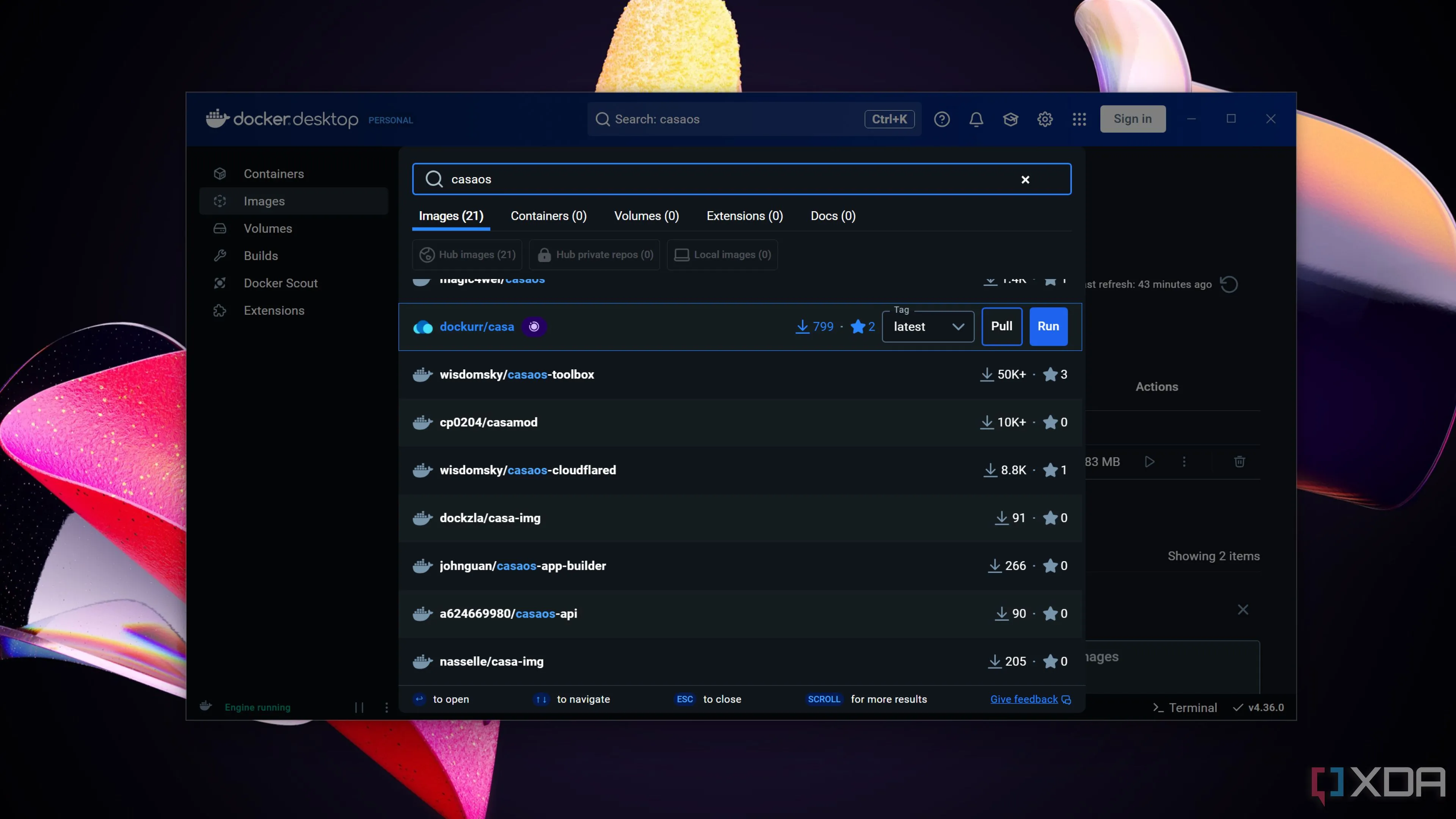 Giao diện Docker Desktop hoạt động trên Windows 11, minh họa một môi trường container hóa cơ bản.