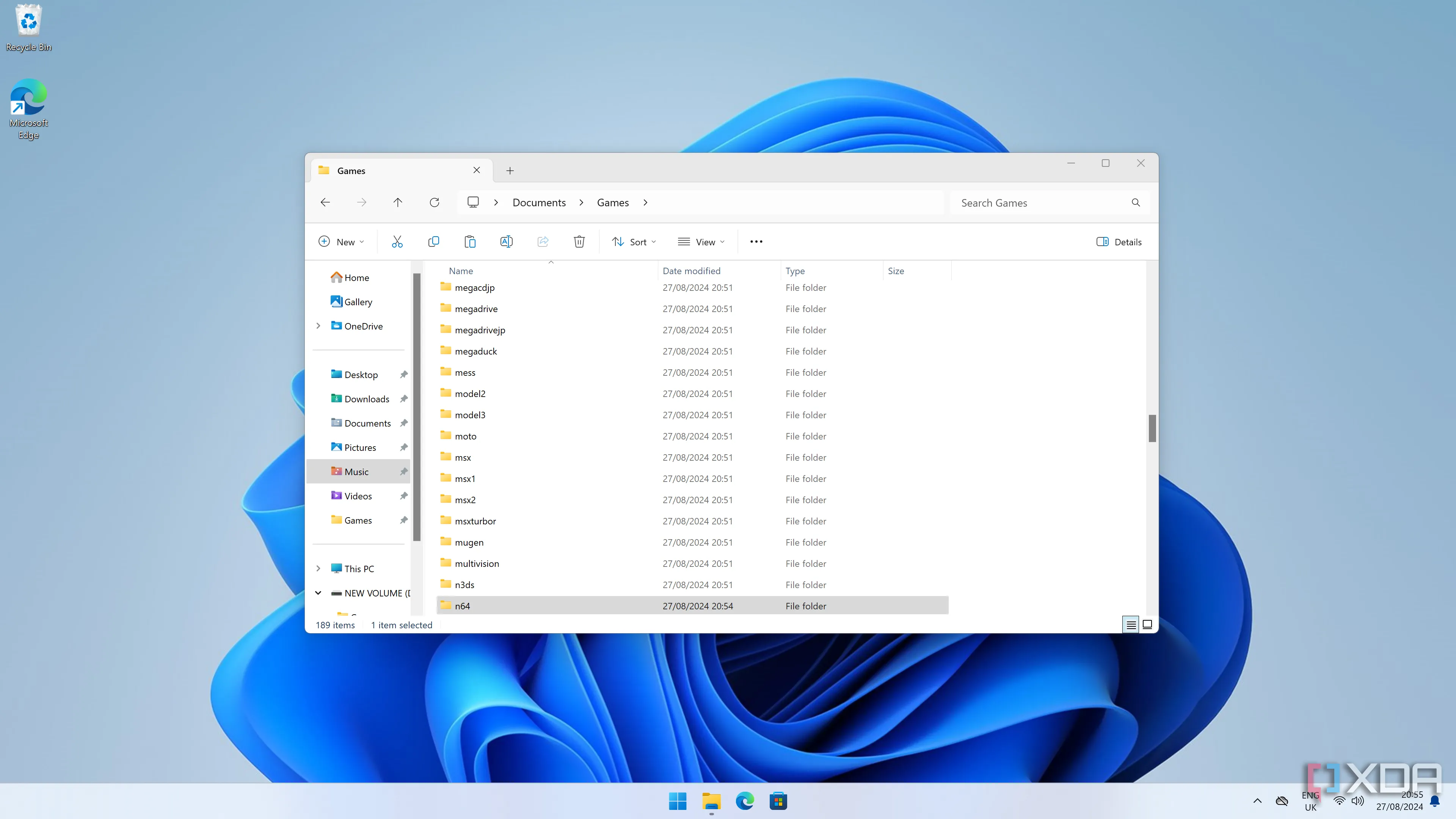 Giao diện File Explorer trên Windows 11 hiển thị các thư mục ROM game sẵn sàng cho EmulationStation