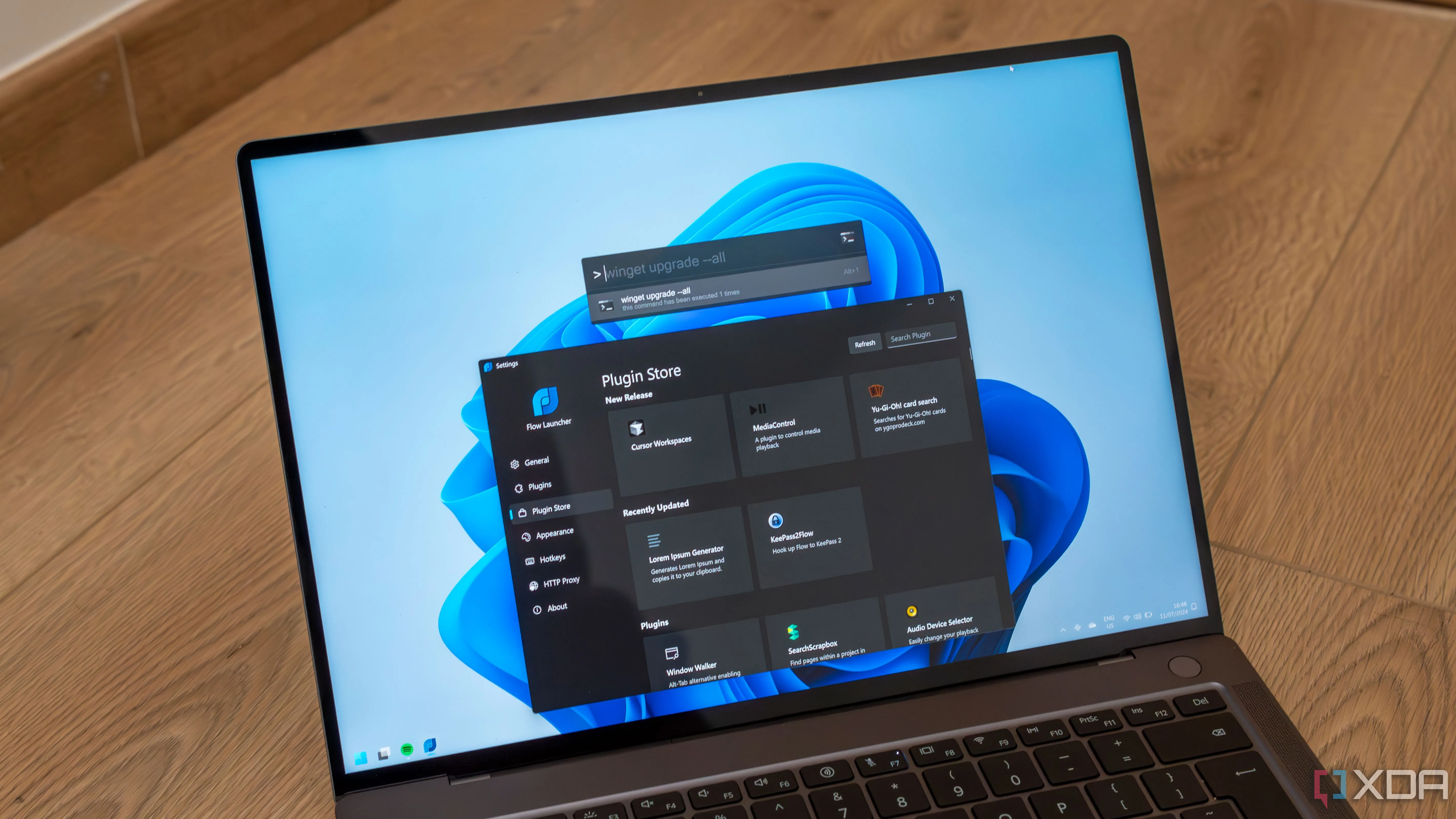 Giao diện Flow Launcher trên Windows 11 với thanh tìm kiếm và cài đặt plugin