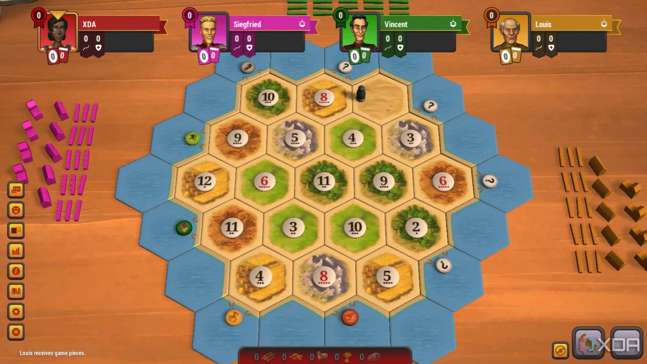 Giao diện game Catan Universe trên trình duyệt với bản đồ xây dựng