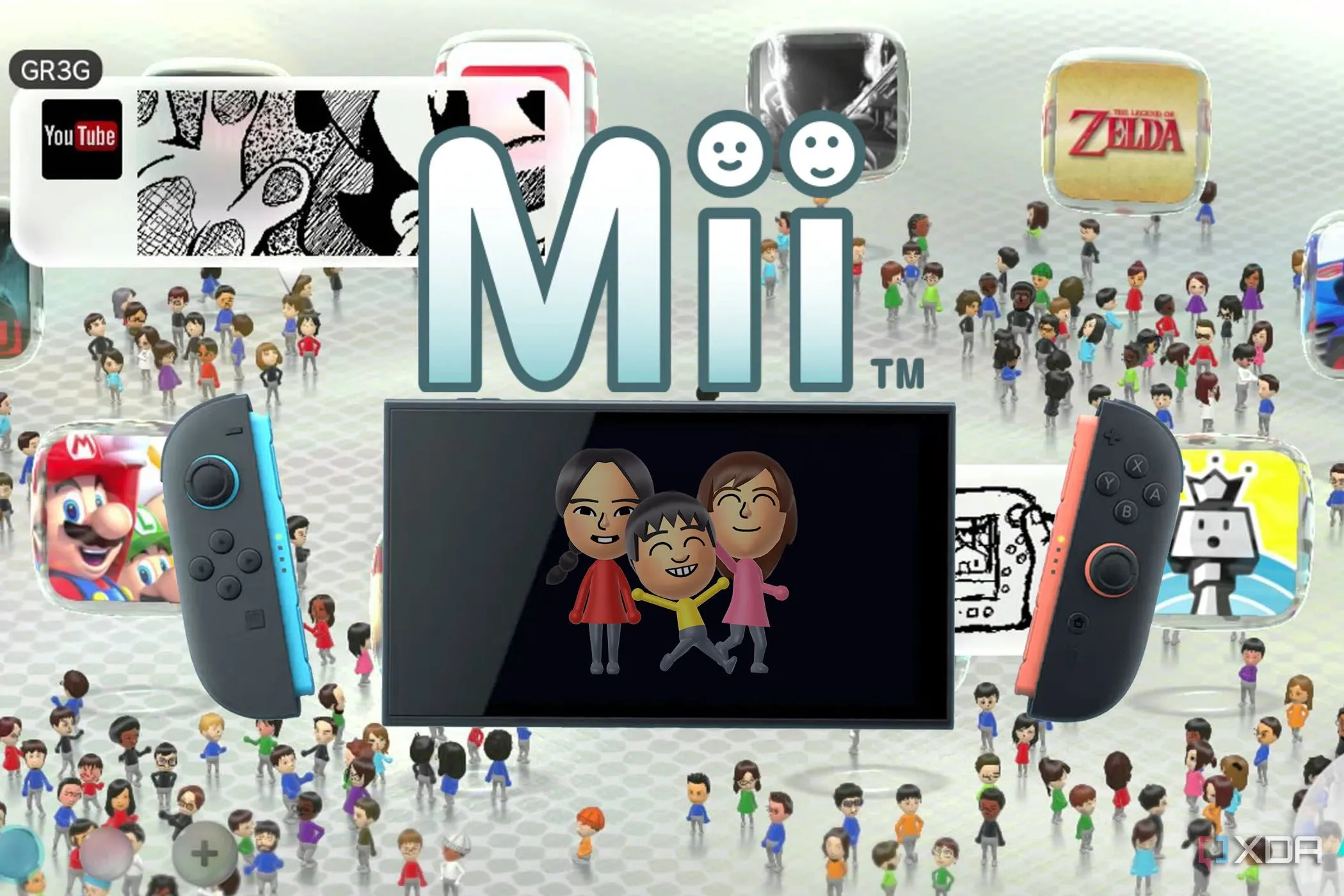 Giao diện GameChat trên Nintendo Switch 2 hiển thị các Mii và cửa sổ trò chuyện video