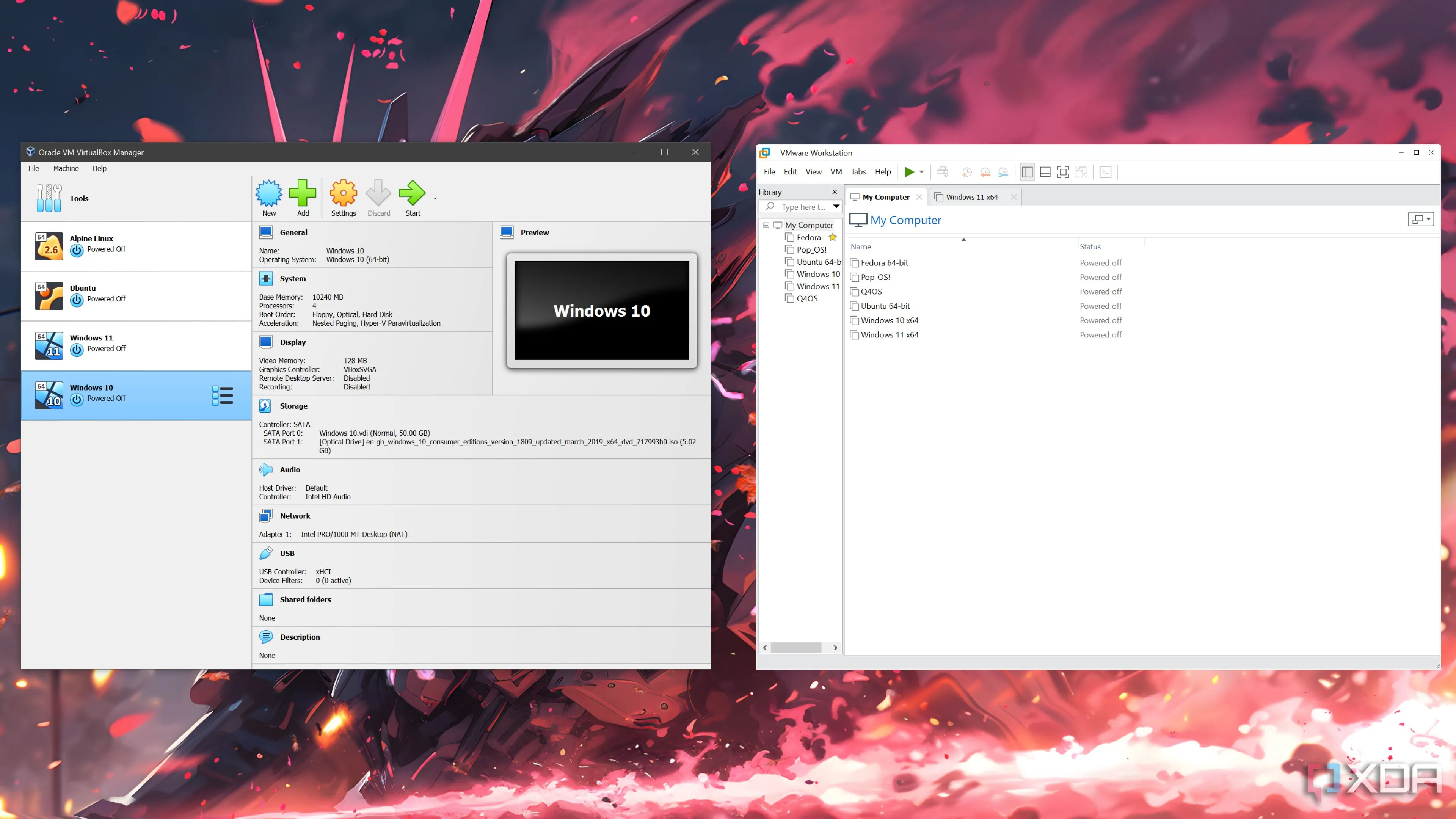 Giao diện hai phần mềm máy ảo VirtualBox và VMware Workstation Pro đang chạy song song, minh họa giải pháp thay thế dual-boot hiệu quả