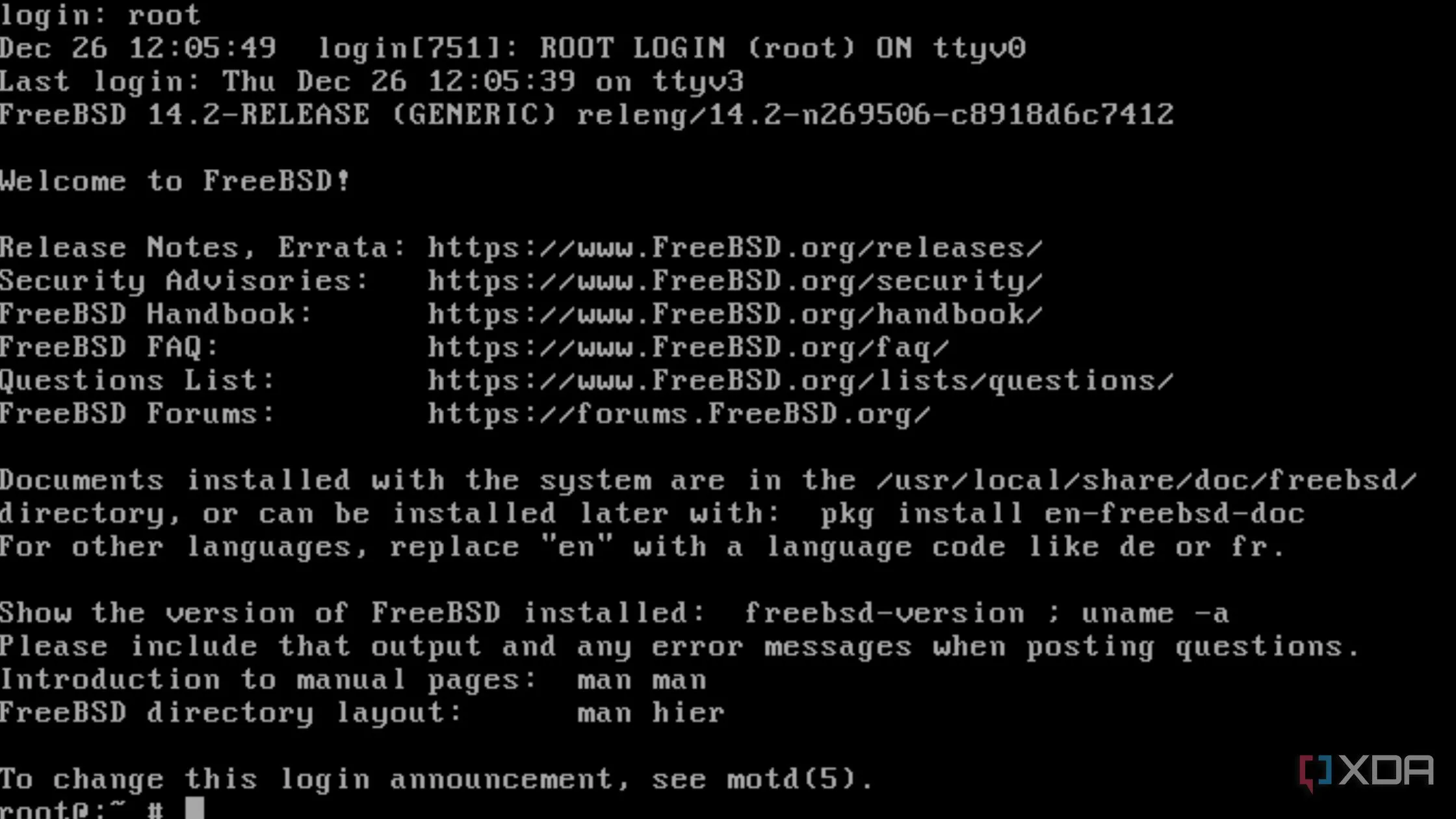 Giao diện hệ điều hành FreeBSD đang chạy trên máy tính.