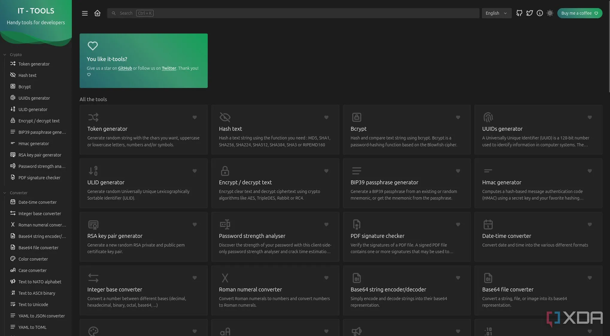 Giao diện IT Tools với nhiều công cụ hữu ích như chuyển đổi định dạng, mã hóa và tạo mã QR, là &quot;dao đa năng&quot; cho công việc IT.