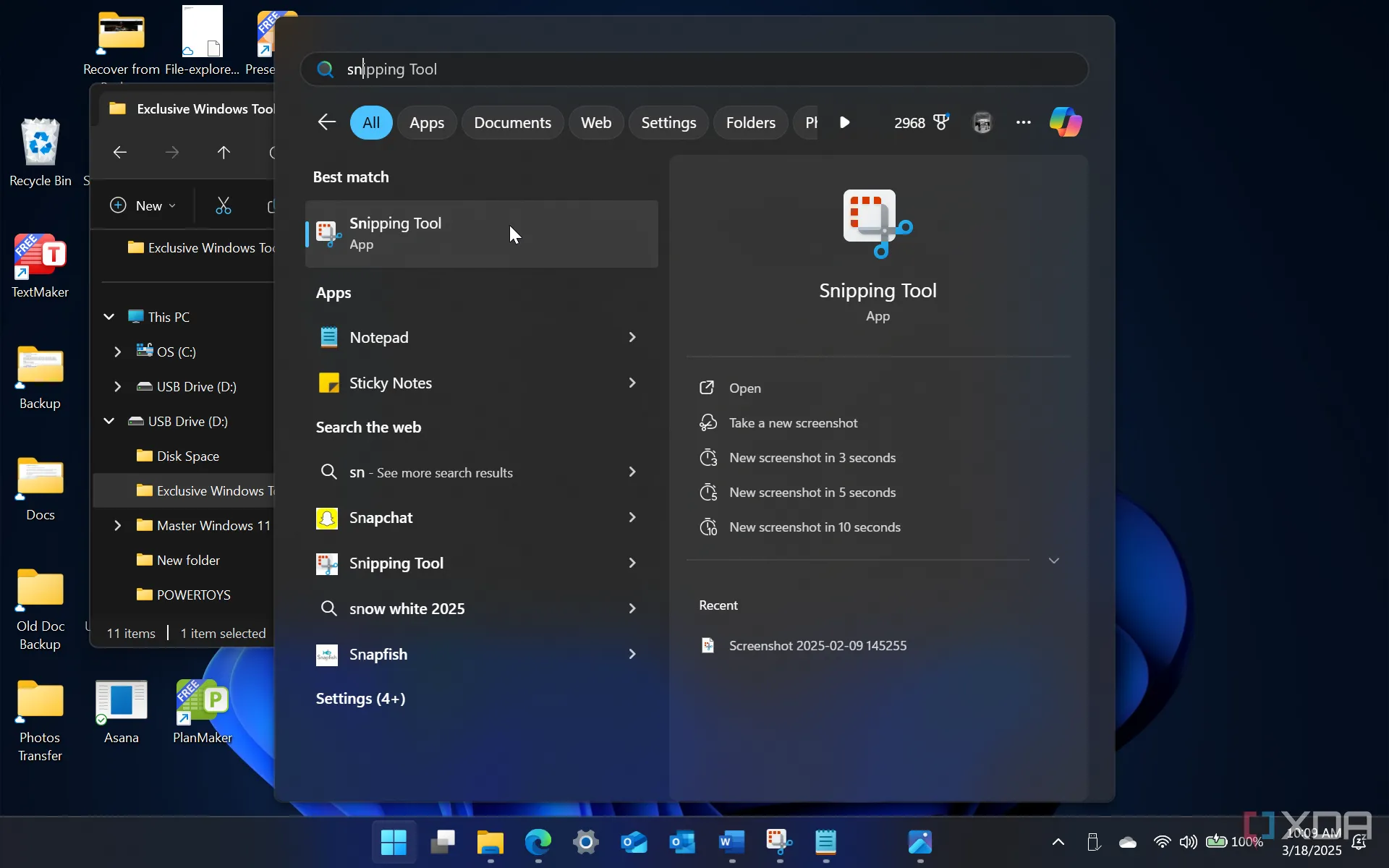 Giao diện khởi động Snipping Tool từ menu Start của Windows, minh họa sự tiện lợi khi truy cập.