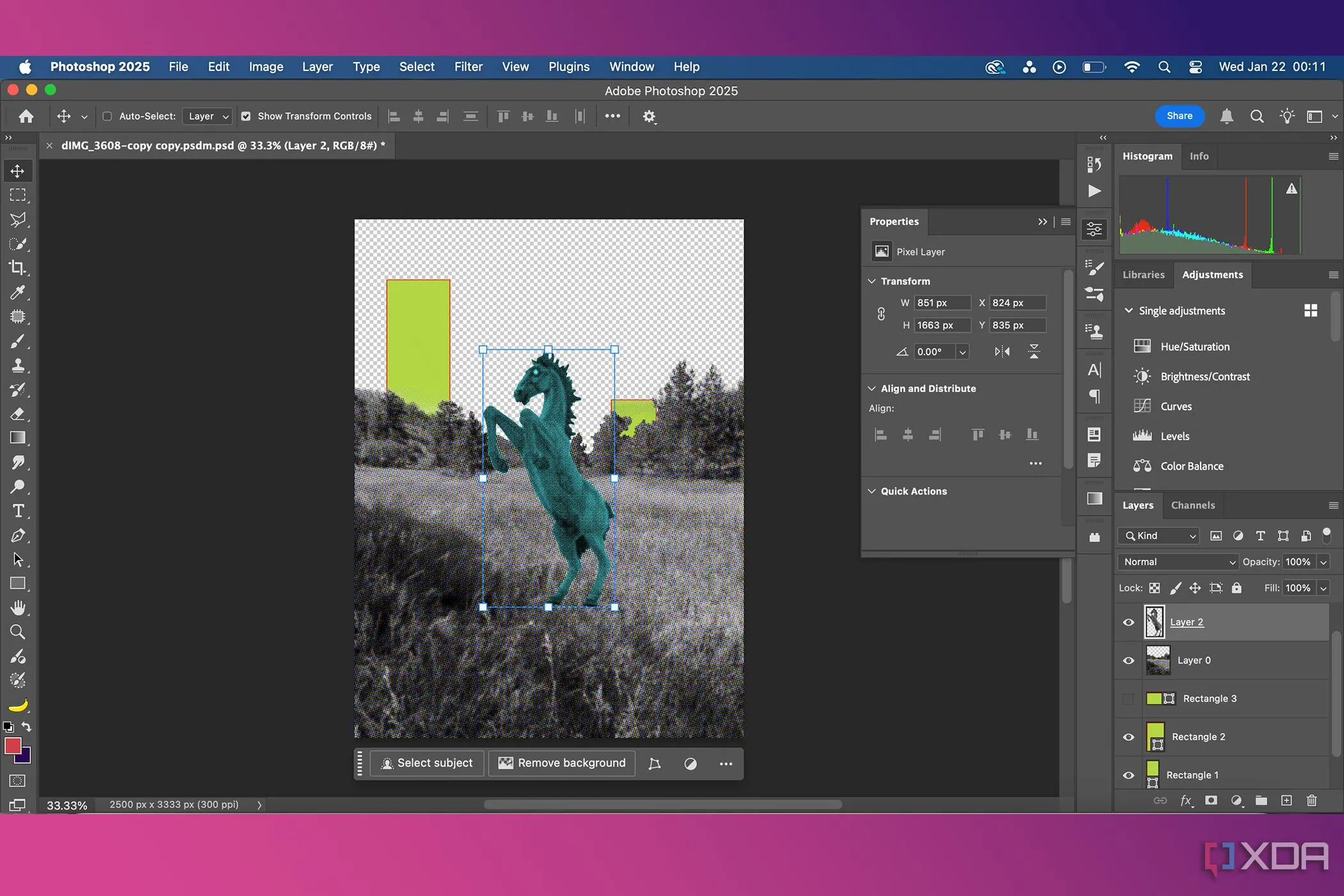 Giao diện làm việc của Photoshop với bảng thuộc tính đang mở