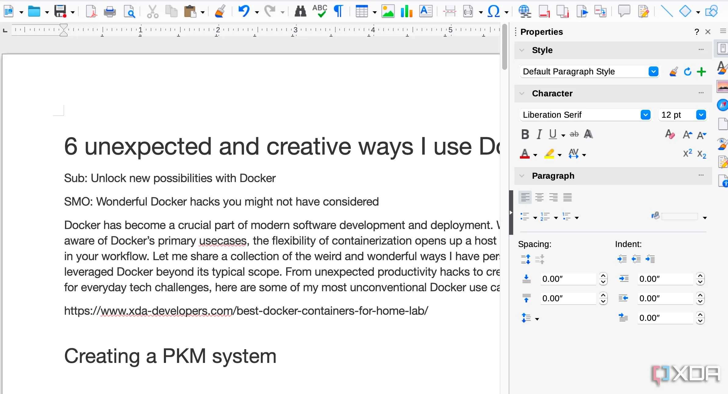 Giao diện LibreOffice Writer chạy trong container Docker